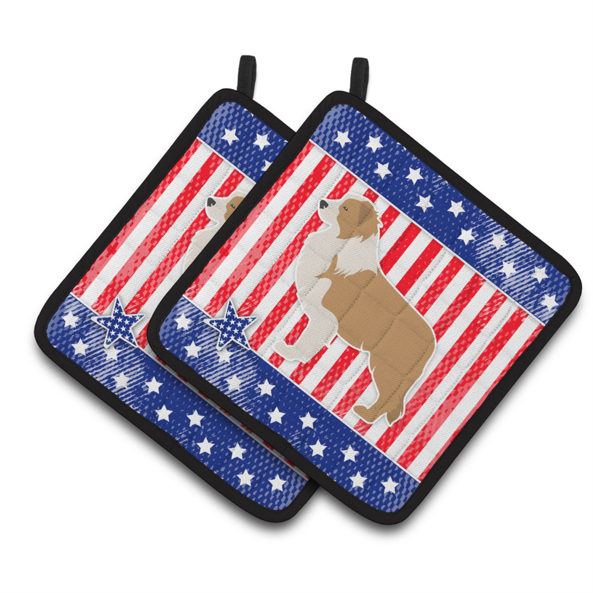 'Caroline'S Treasures Bb3322Pthd Usa Patriotic Red Border Collie Pair Of Pot Holders, 7.5H'''' X 7.5'''' W, Multicolor''