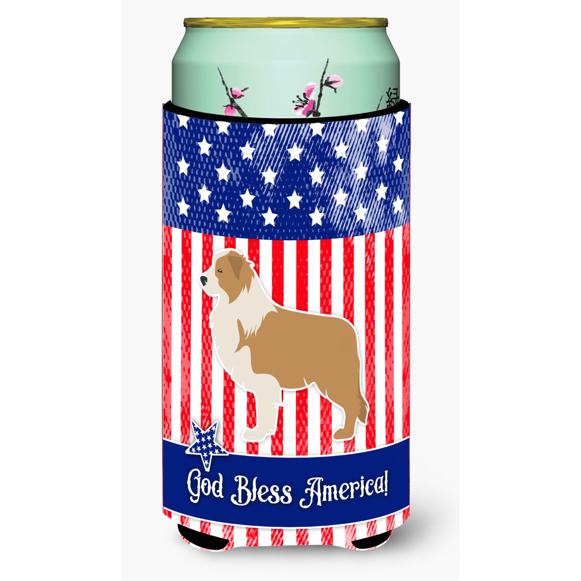 'Caroline'S Treasures Usa Patriotic Red Border Collie Beverage Insulator Hugger, Tall Boy, Multicolor''