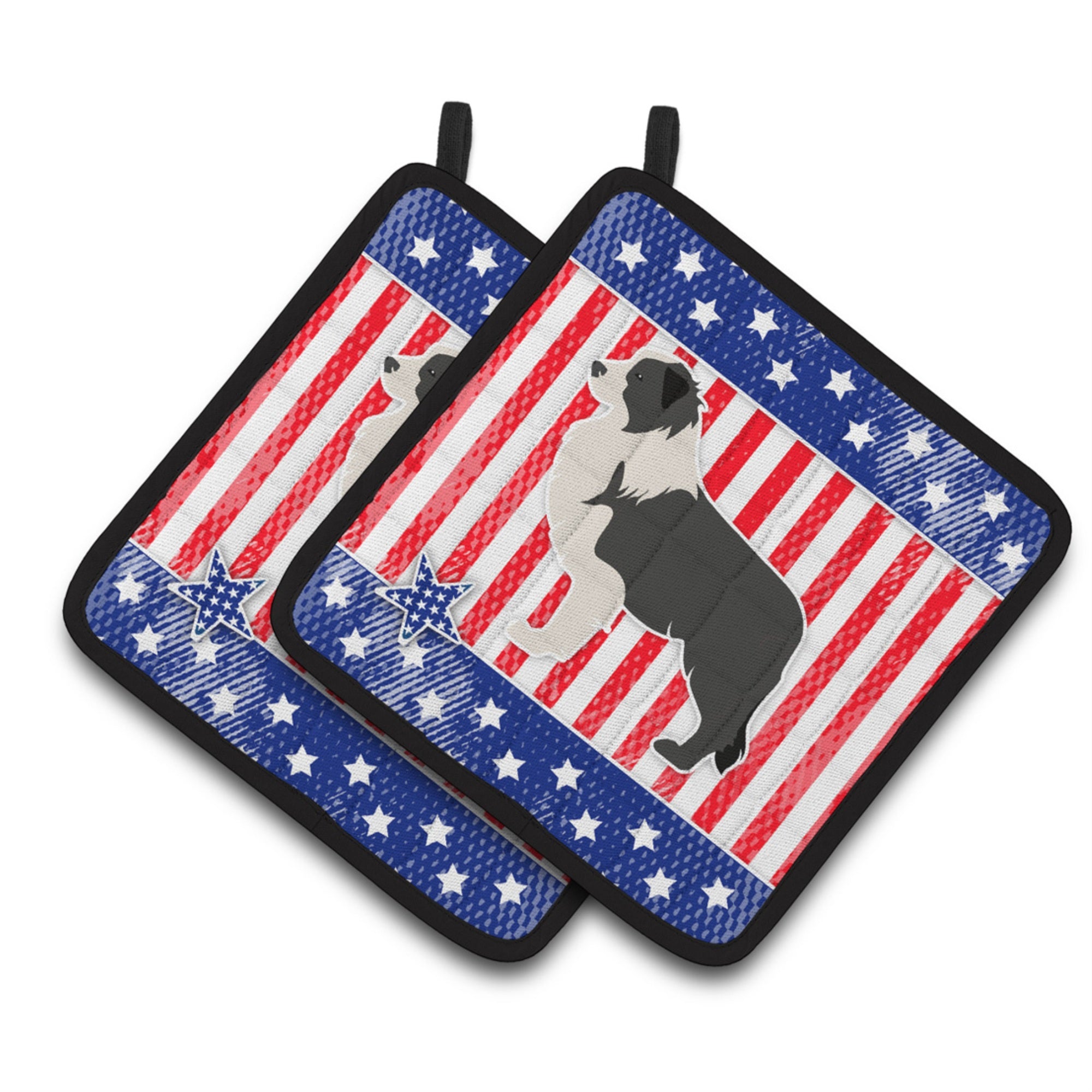 'Caroline'S Treasures Usa Patriotic Black Border Collie Pair Of Pot Holders Bb3323Pthd, 7.5Hx7.5W, Multicolor''