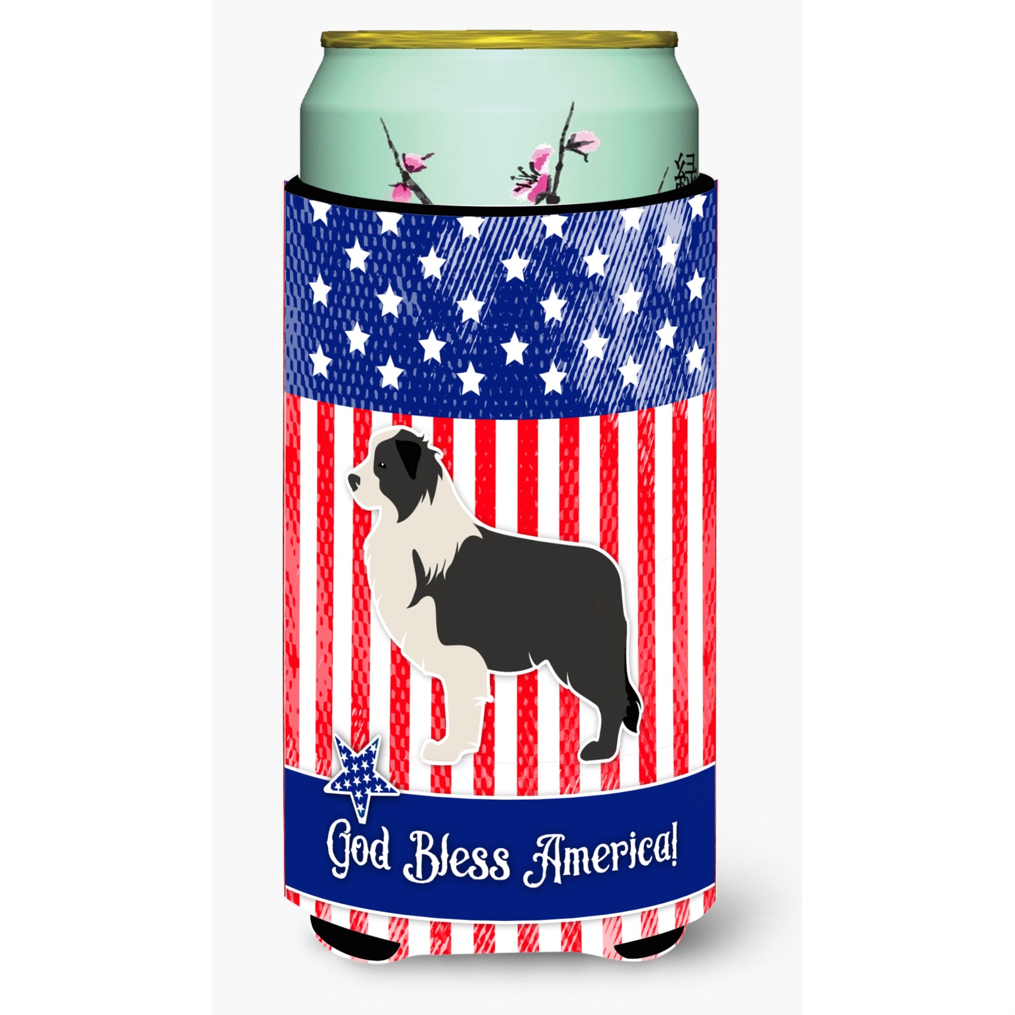 'Caroline'S Treasures Usa Patriotic Black Border Collie Beverage Insulator Hugger, Tall Boy, Multicolor''