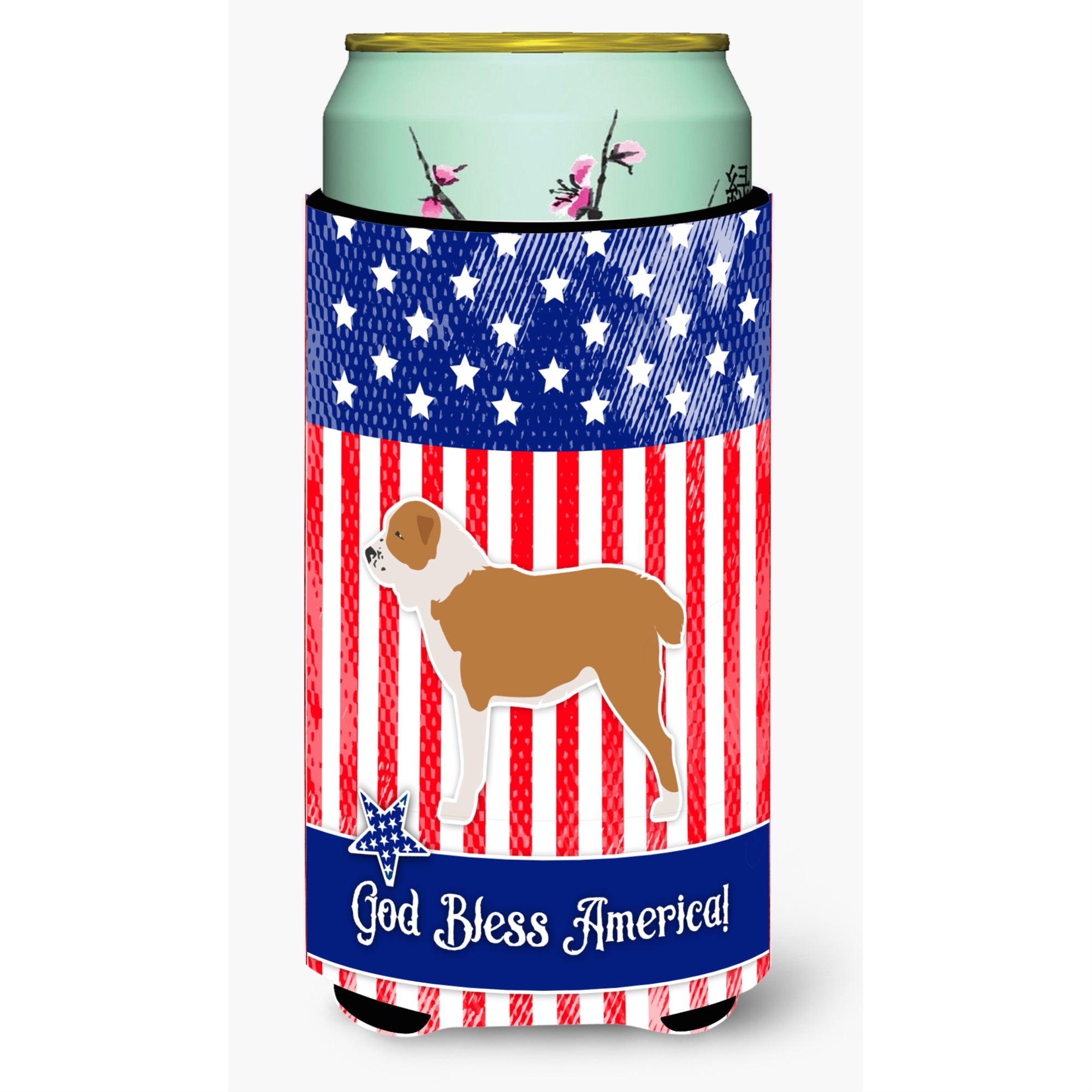 'Caroline'S Treasures Usa Patriotic Central Asian Shepherd Dog Beverage Insulator Hugger, Tall Boy, Multicolor''