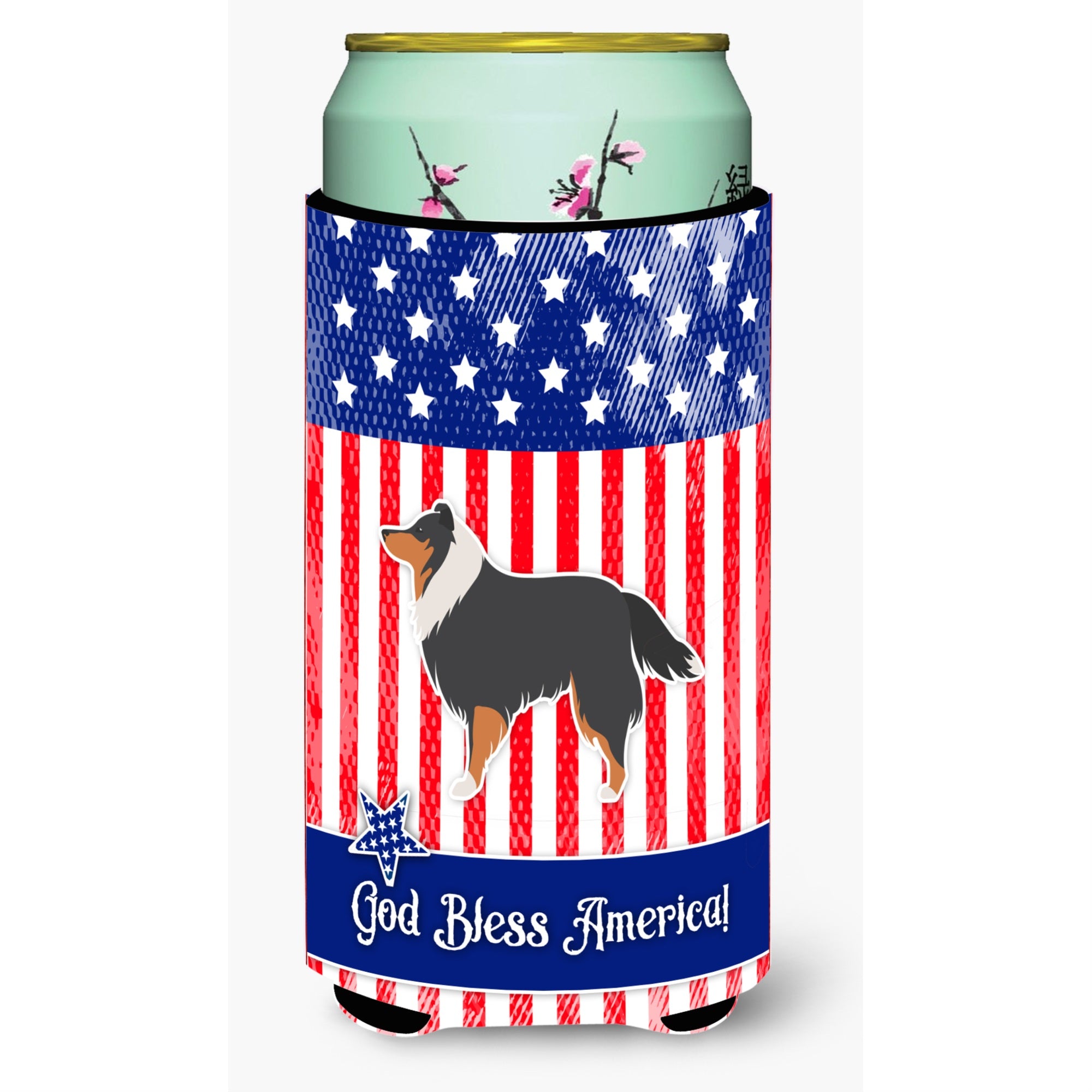 'Caroline'S Treasures Usa Patriotic Sheltie/Shetland Sheepdog Beverage Insulator Hugger, Tall Boy, Multicolor''