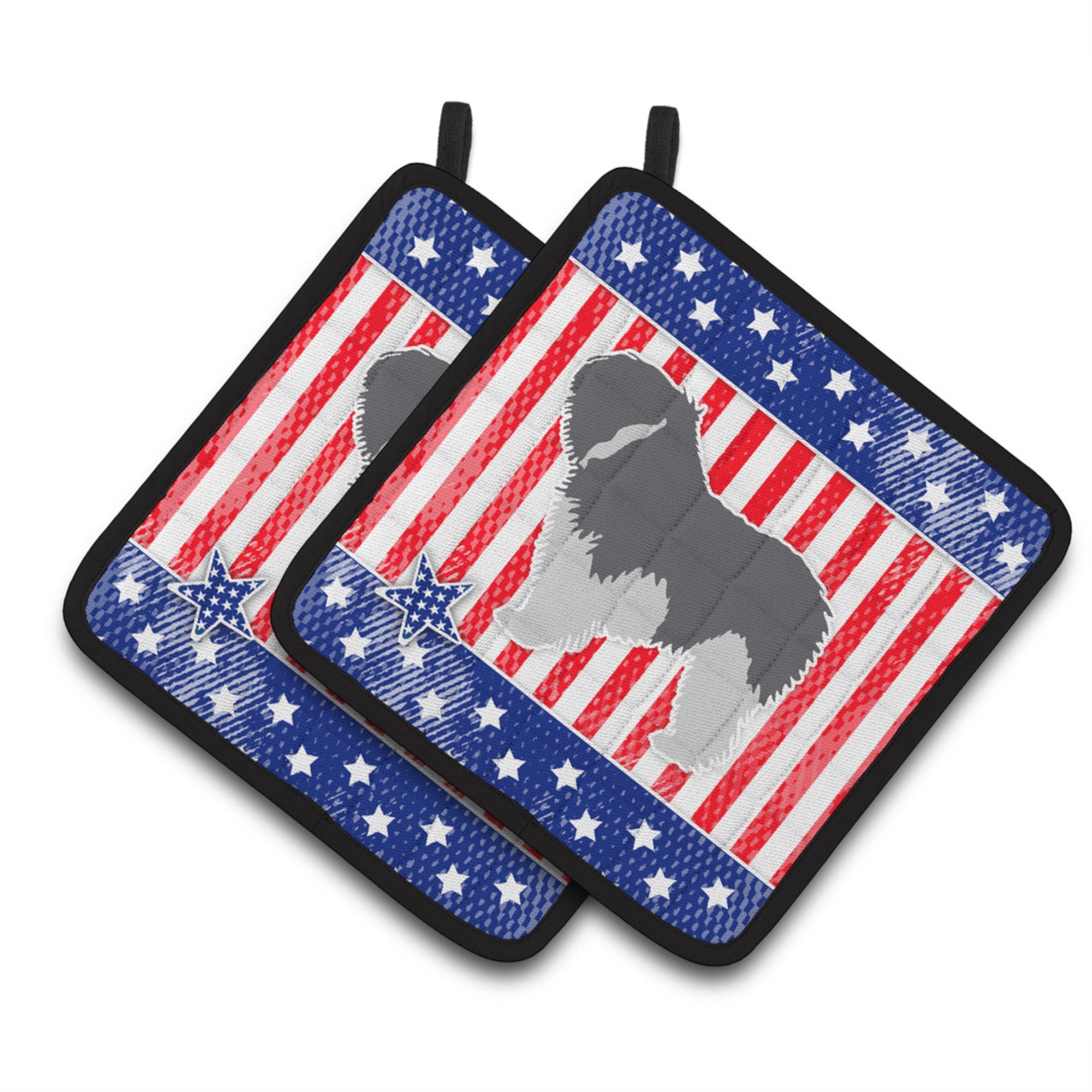 'Caroline'S Treasures Bb3332Pthd Usa Patriotic Polish Lowland Sheepdog Dog Pair Of Pot Holders, 7.5H'''' X 7.5'''' W, Multicolo