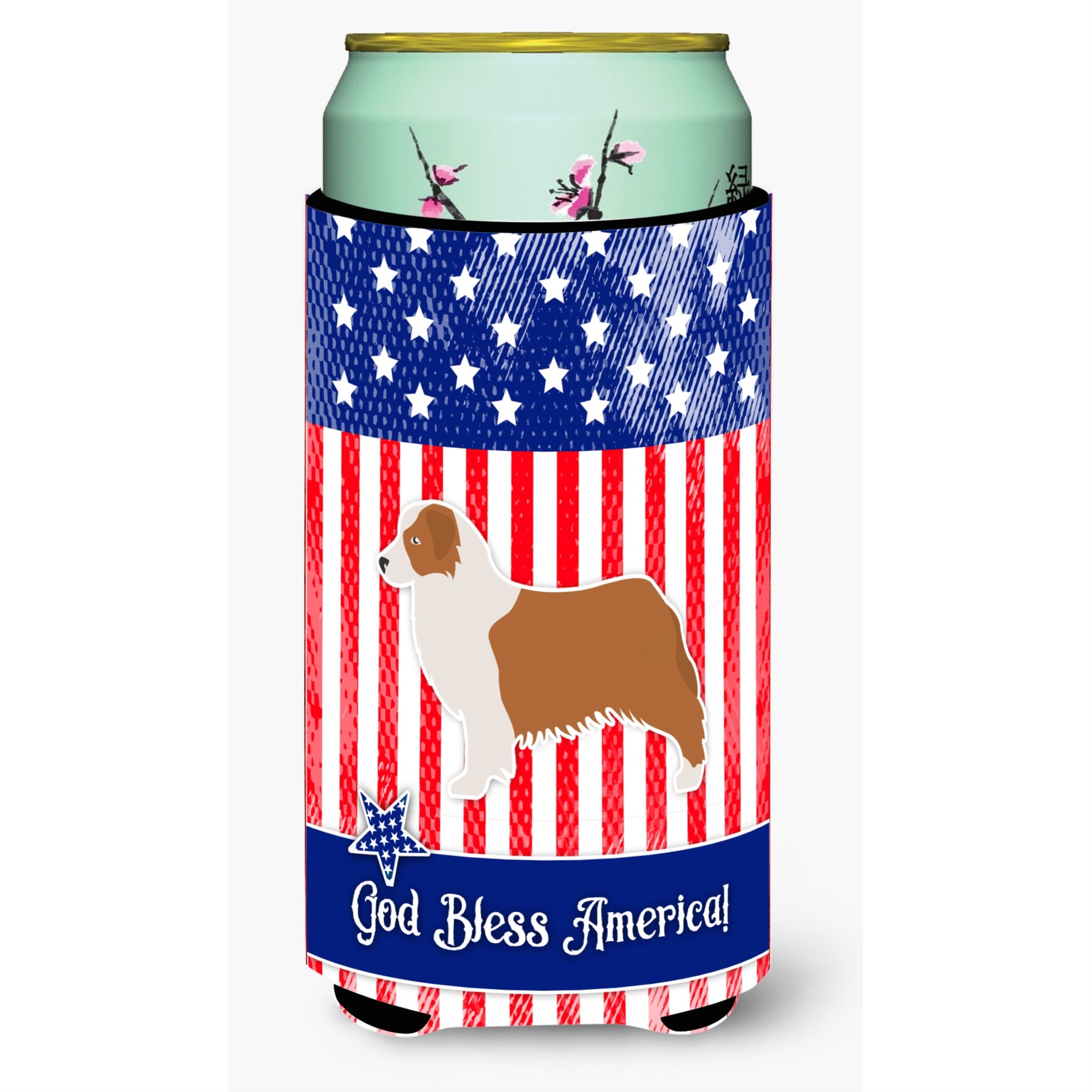 'Caroline'S Treasures Usa Patriotic Australian Shepherd Dog Beverage Insulator Hugger, Tall Boy, Multicolor''