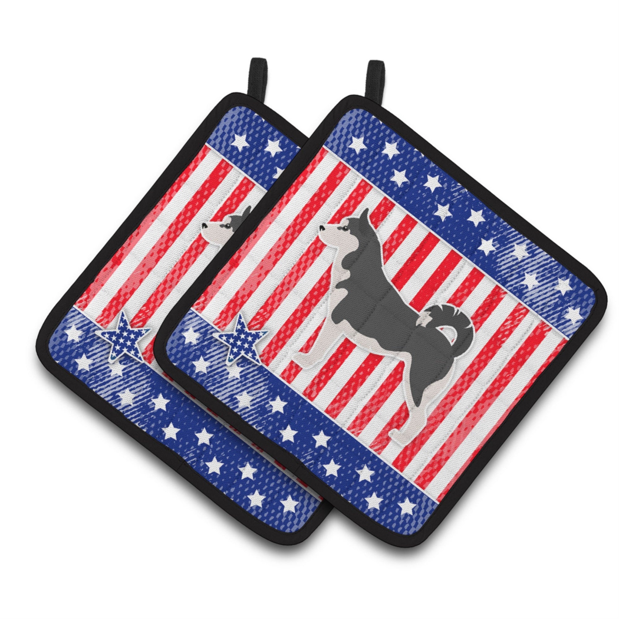 'Caroline'S Treasures Usa Patriotic Siberian Husky Pair Of Pot Holders Bb3380Pthd, 7.5Hx7.5W, Multicolor''