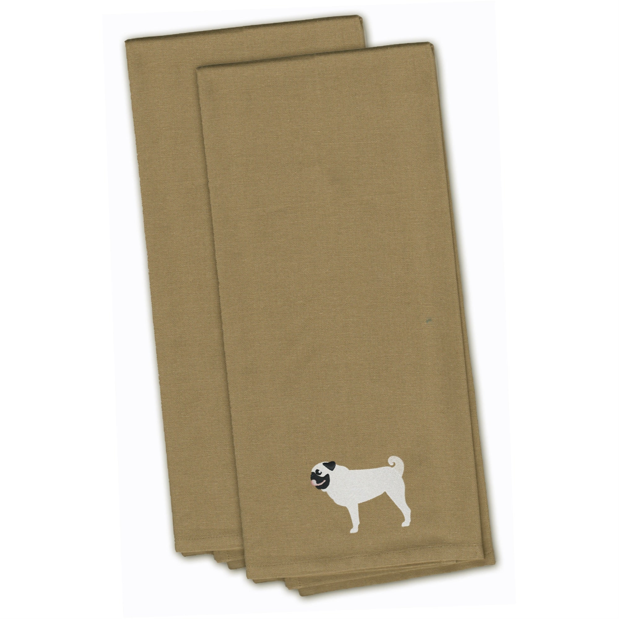 'Caroline'S Treasures Bb3447Tntwe Pug Tan Embroidered Kitchen Towel (Set Of 2), 28'''' X 19'''', Multicolor''