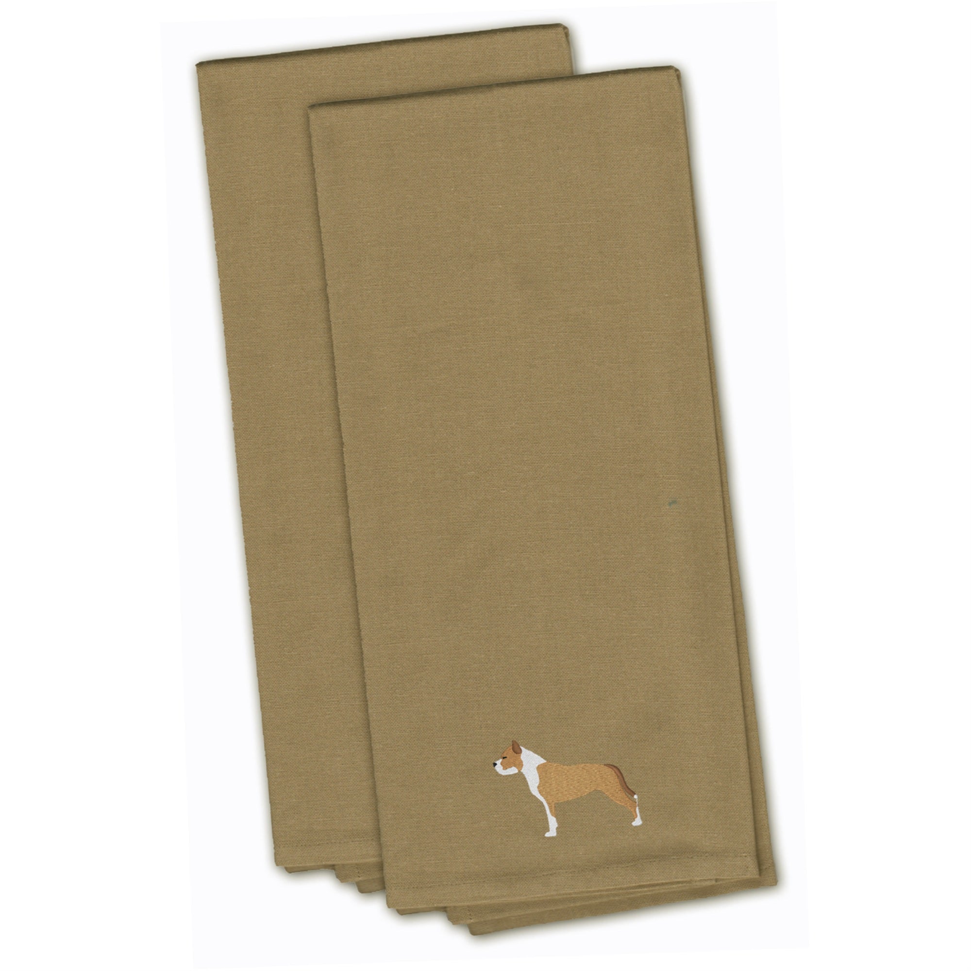 'Caroline'S Treasures Bb3454Tntwe Staffordshire Bull Terrier Tan Embroidered Kitchen Towel (Set Of 2), 28'''' X 19'''', Multico