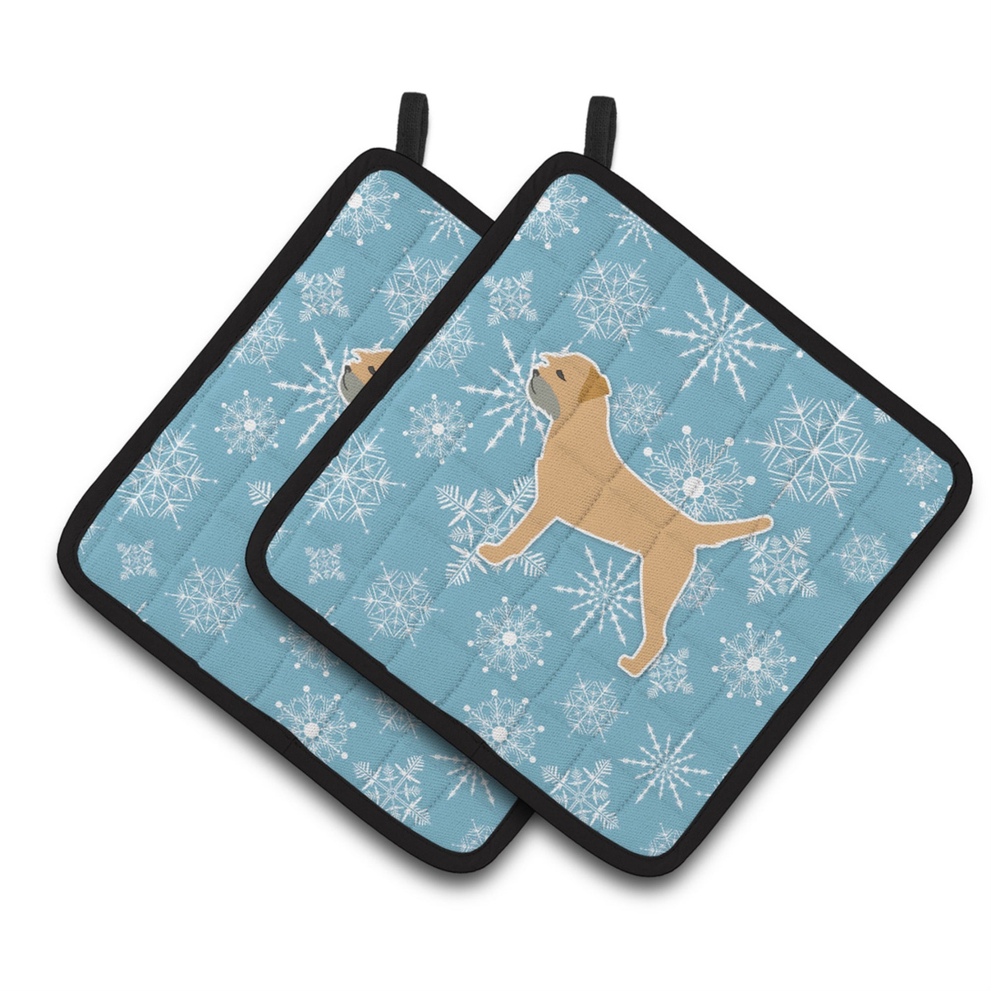 'Caroline'S Treasures Winter Snowflake Border Terrier Pair Of Pot Holders Bb3489Pthd, 7.5Hx7.5W, Multicolor''