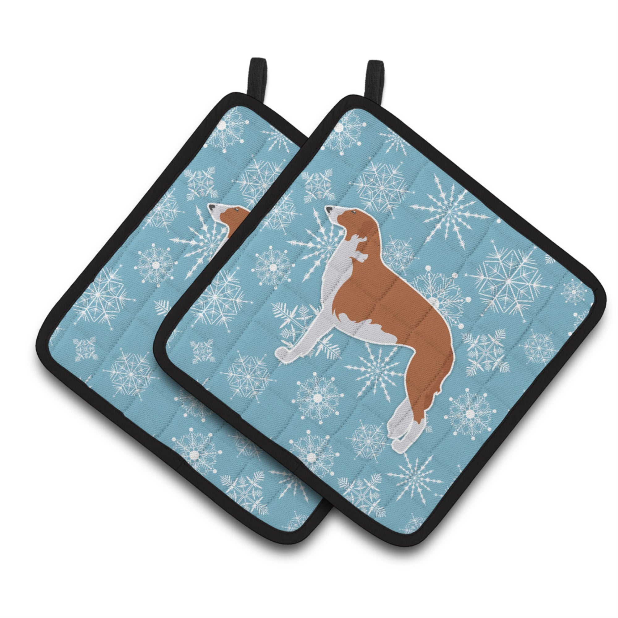 'Caroline'S Treasures Winter Snowflake Borzoi Russian Greyhound Pair Of Pot Holders Bb3499Pthd, 7.5Hx7.5W, Multicolor''