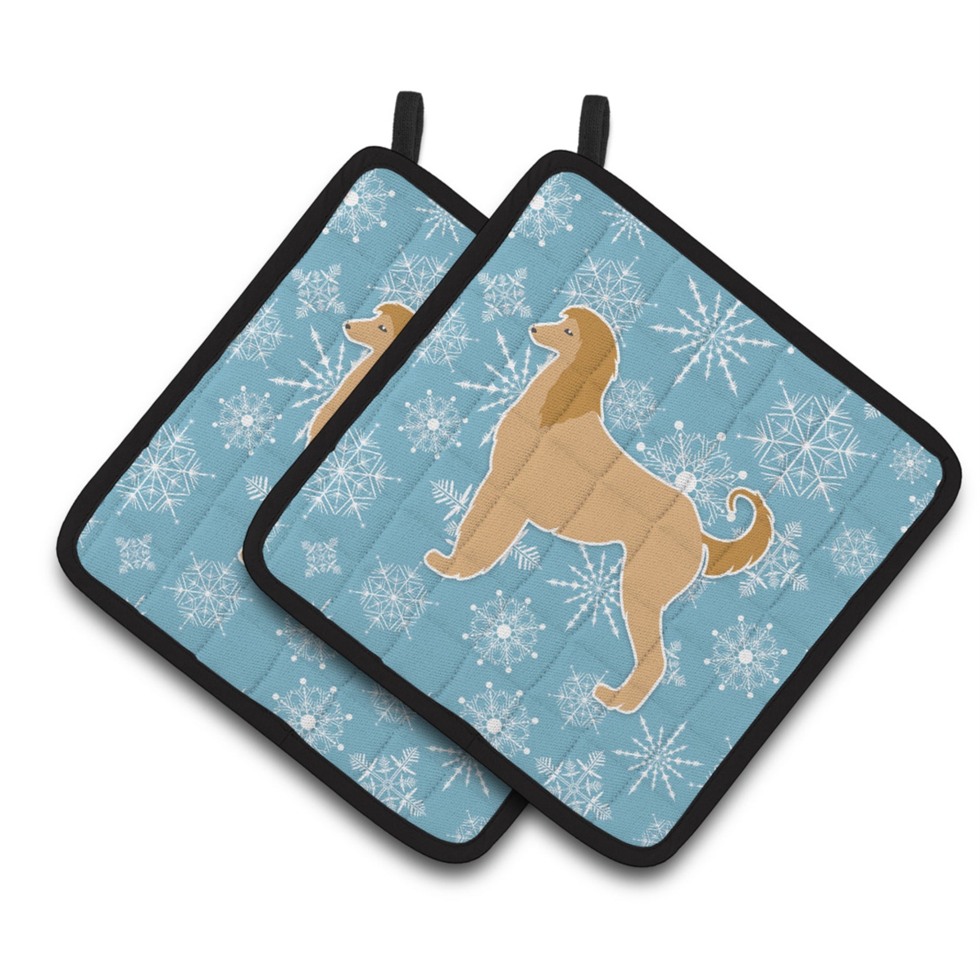 'Caroline'S Treasures Winter Snowflake Afghan Hound Pair Of Pot Holders Bb3506Pthd, 7.5Hx7.5W, Multicolor''