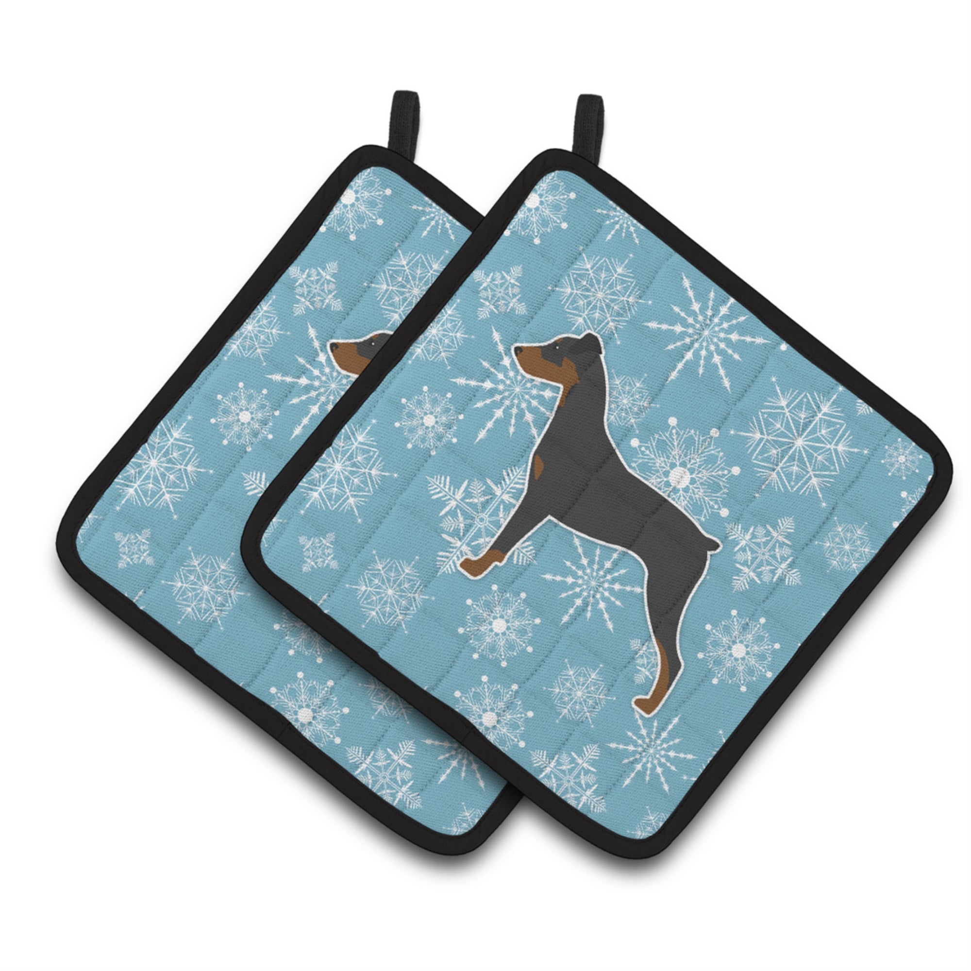 'Caroline'S Treasures Winter Snowflake German Pinscher Pair Of Pot Holders Bb3513Pthd, 7.5Hx7.5W, Multicolor''