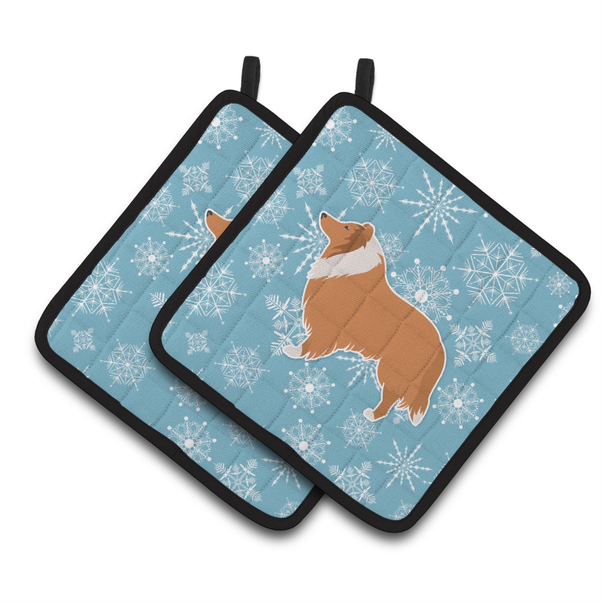 'Caroline'S Treasures Winter Snowflake Collie Pair Of Pot Holders Bb3516Pthd, 7.5Hx7.5W, Multicolor''