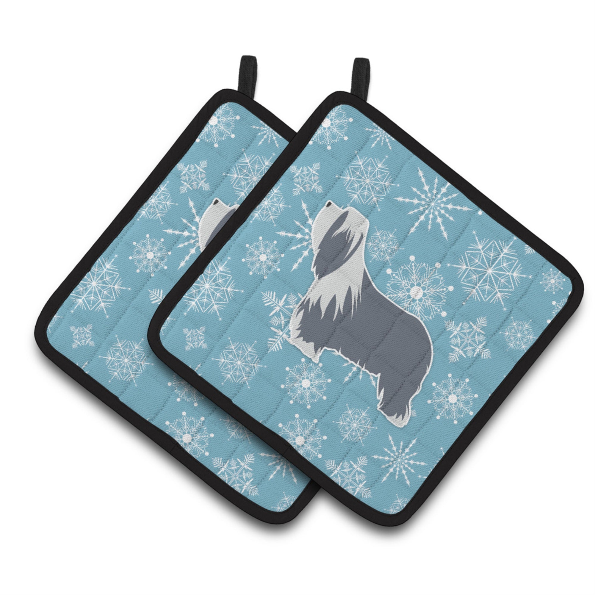 'Caroline'S Treasures Winter Snowflake Bearded Collie Pair Of Pot Holders Bb3517Pthd, 7.5Hx7.5W, Multicolor''