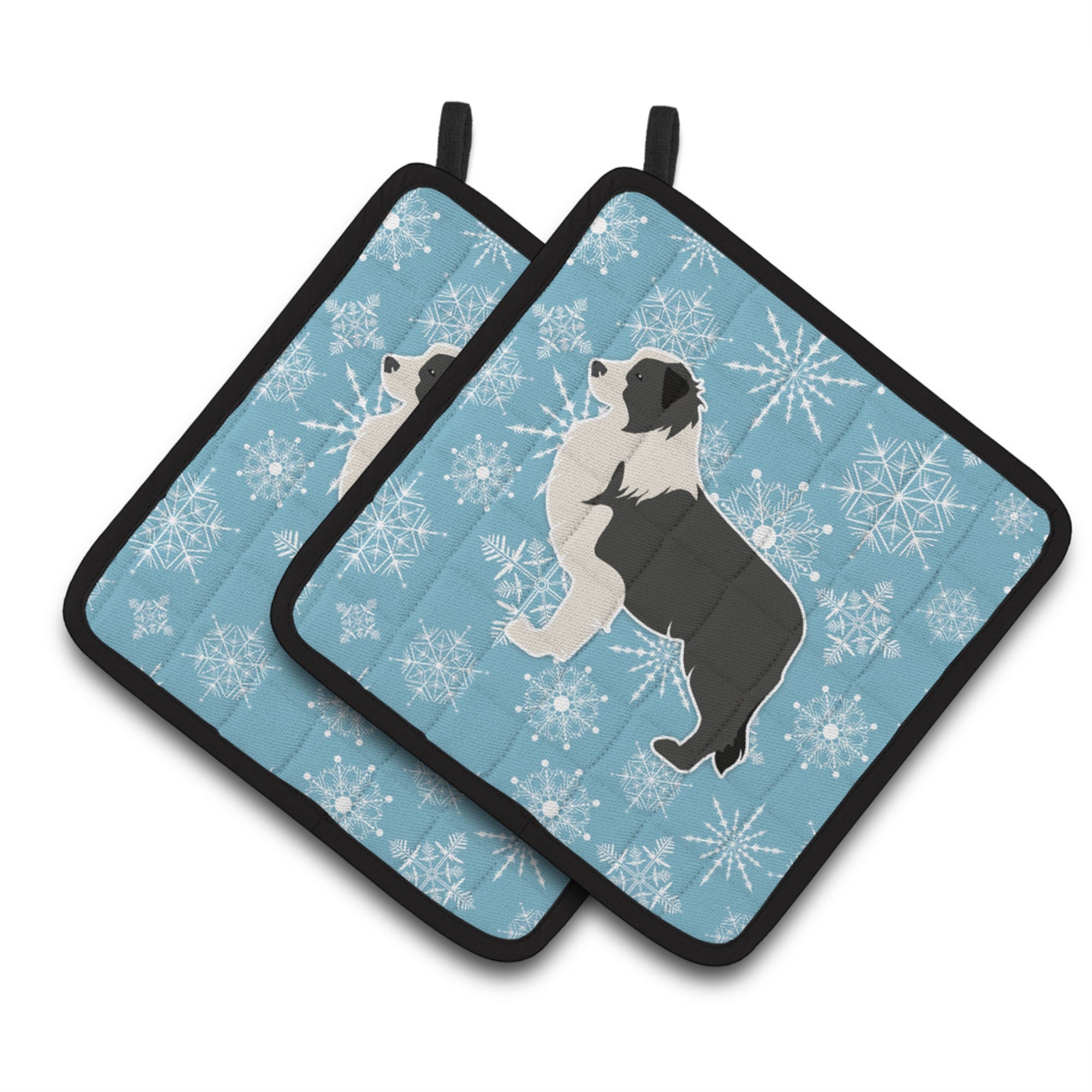 'Caroline'S Treasures Winter Snowflake Black Border Collie Pair Of Pot Holders Bb3523Pthd, 7.5Hx7.5W, Multicolor''