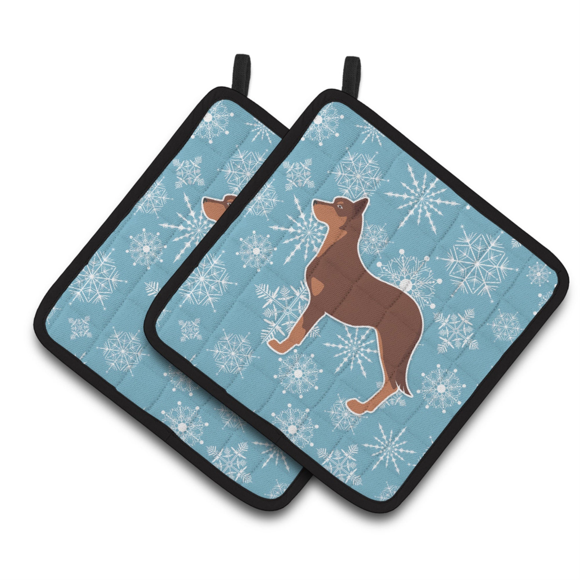 'Caroline'S Treasures Winter Snowflake Australian Kelpie Dog Pair Of Pot Holders Bb3529Pthd, 7.5Hx7.5W, Multicolor''