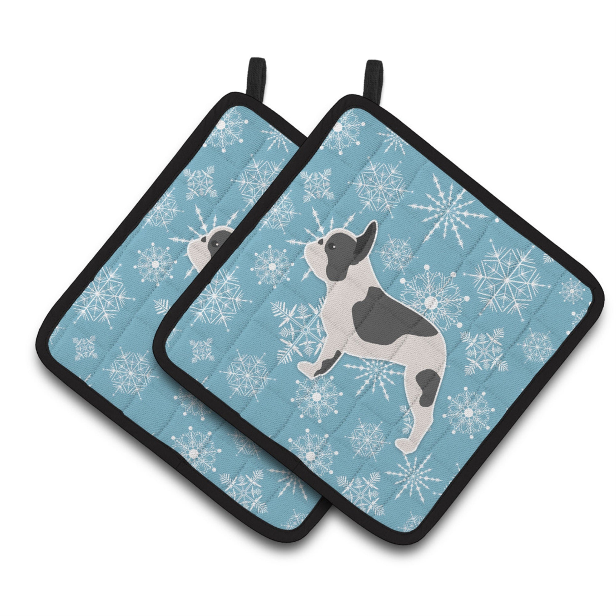 'Caroline'S Treasures Winter Snowflake French Bulldog Pair Of Pot Holders Bb3541Pthd, 7.5Hx7.5W, Multicolor''