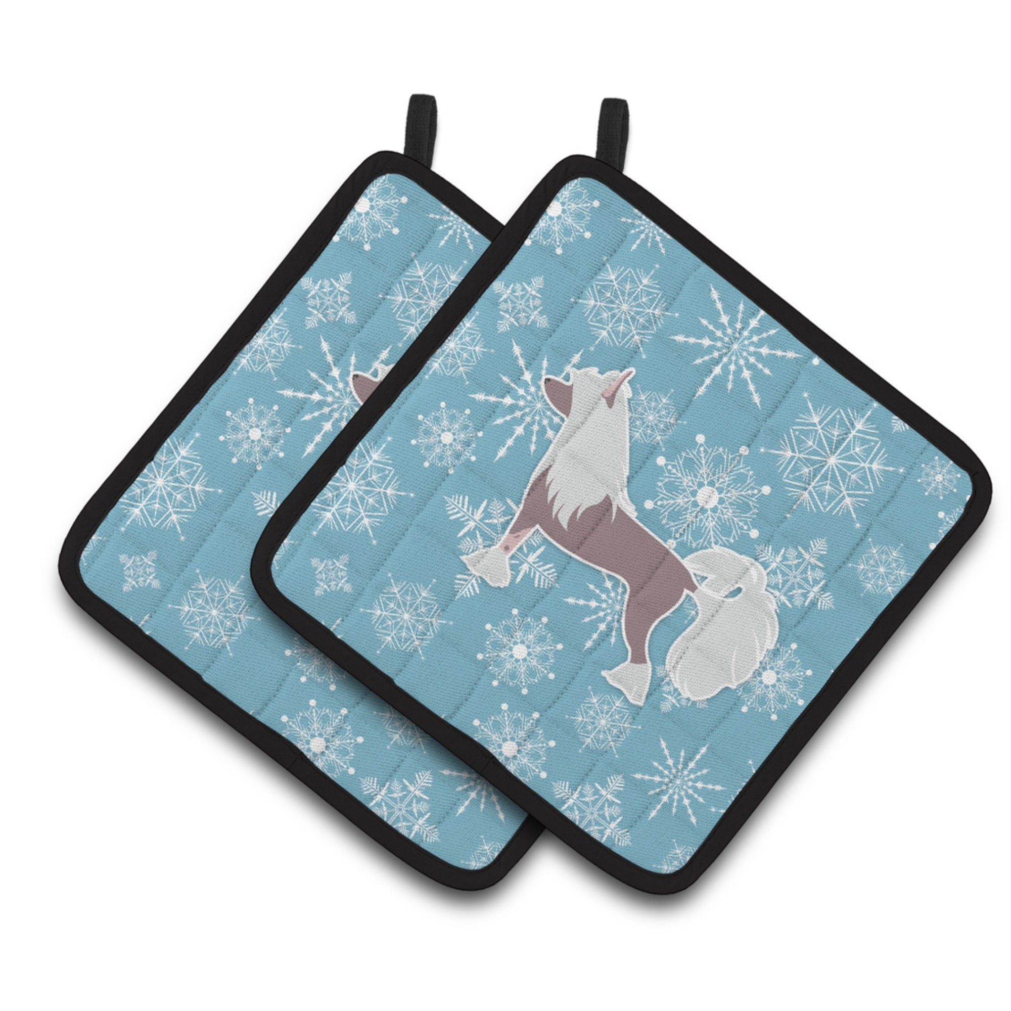 'Caroline'S Treasures Winter Snowflake Chinese Crested Pair Of Pot Holders Bb3543Pthd, 7.5Hx7.5W, Multicolor''