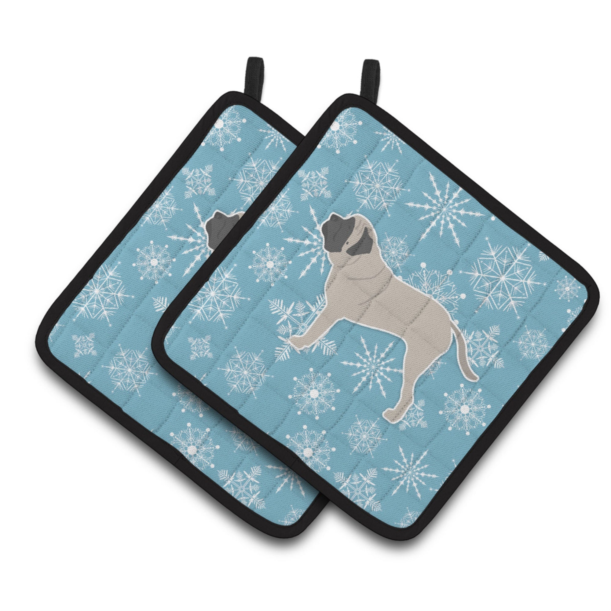 'Caroline'S Treasures Winter Snowflake English Mastiff Pair Of Pot Holders Bb3556Pthd, 7.5Hx7.5W, Multicolor''