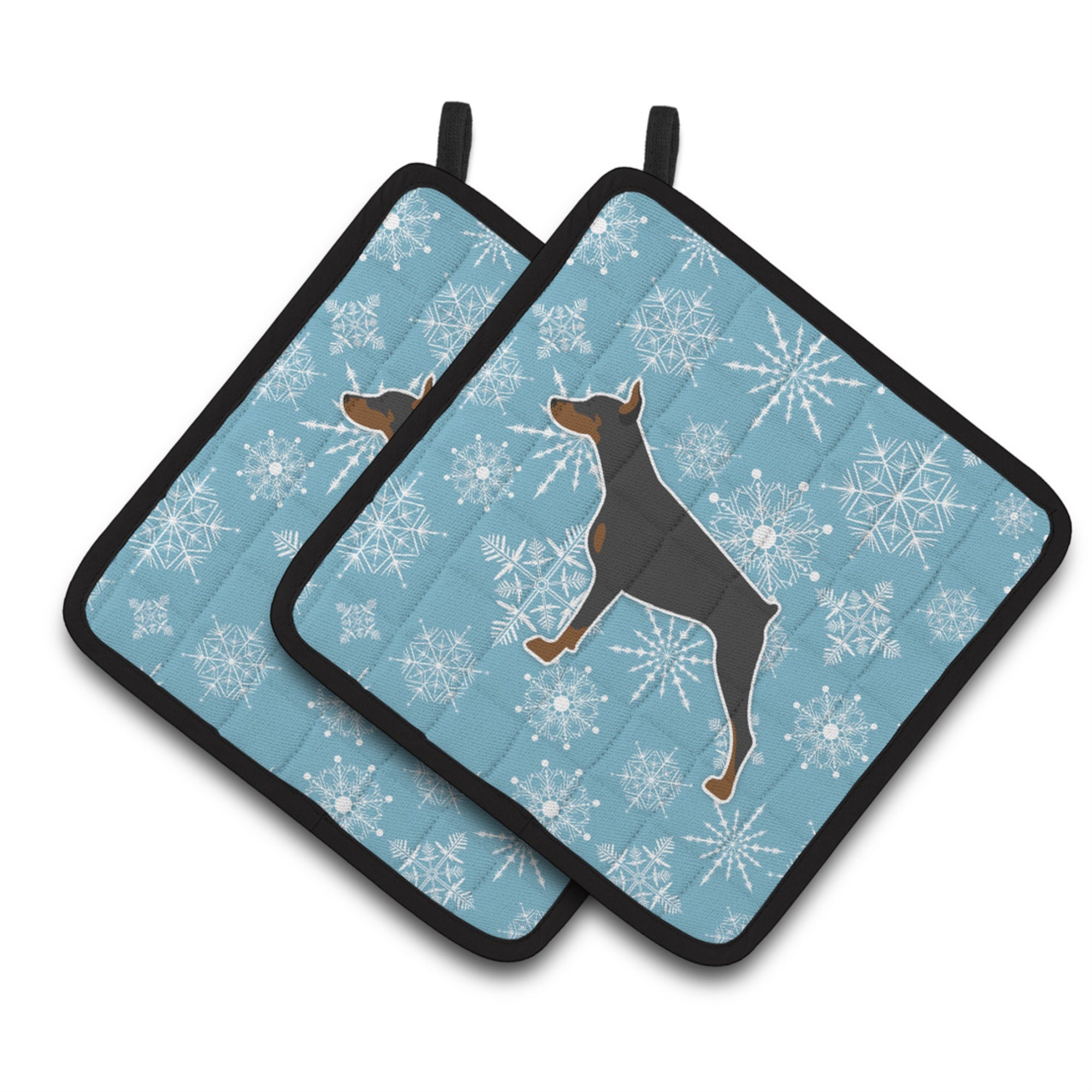 'Caroline'S Treasures Winter Snowflake Doberman Pinscher Pair Of Pot Holders Bb3560Pthd, 7.5Hx7.5W, Multicolor''