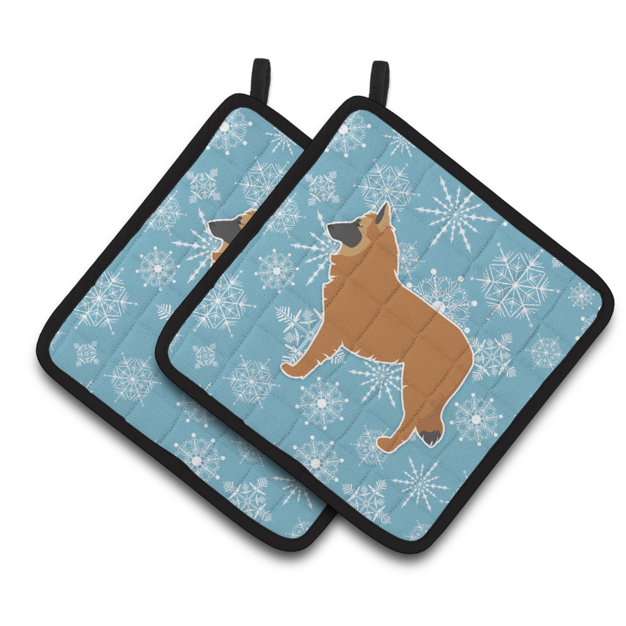 'Caroline'S Treasures Winter Snowflake Belgian Shepherd Pair Of Pot Holders Bb3561Pthd, 7.5Hx7.5W, Multicolor''