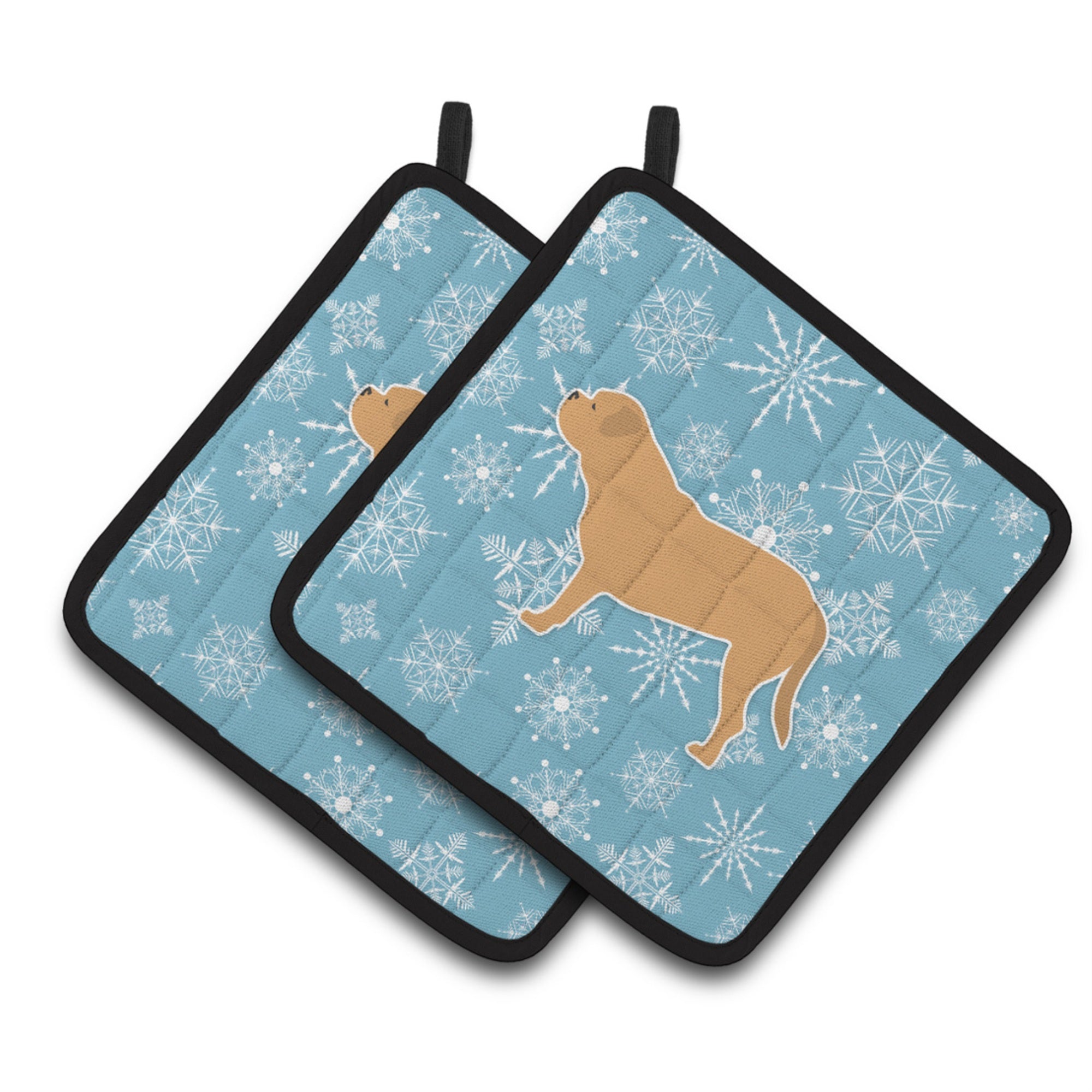 'Caroline'S Treasures Winter Snowflake Dogue De Bordeaux Pair Of Pot Holders Bb3570Pthd, 7.5Hx7.5W, Multicolor''