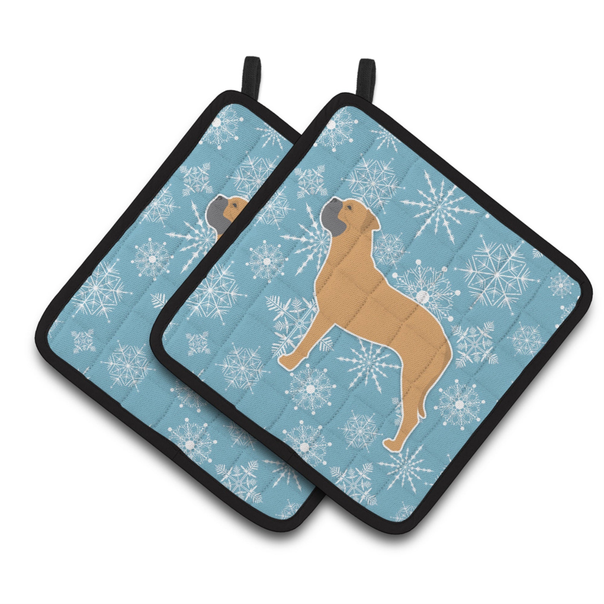 'Caroline'S Treasures Winter Snowflake Bullmastiff Pair Of Pot Holders Bb3571Pthd, 7.5Hx7.5W, Multicolor''
