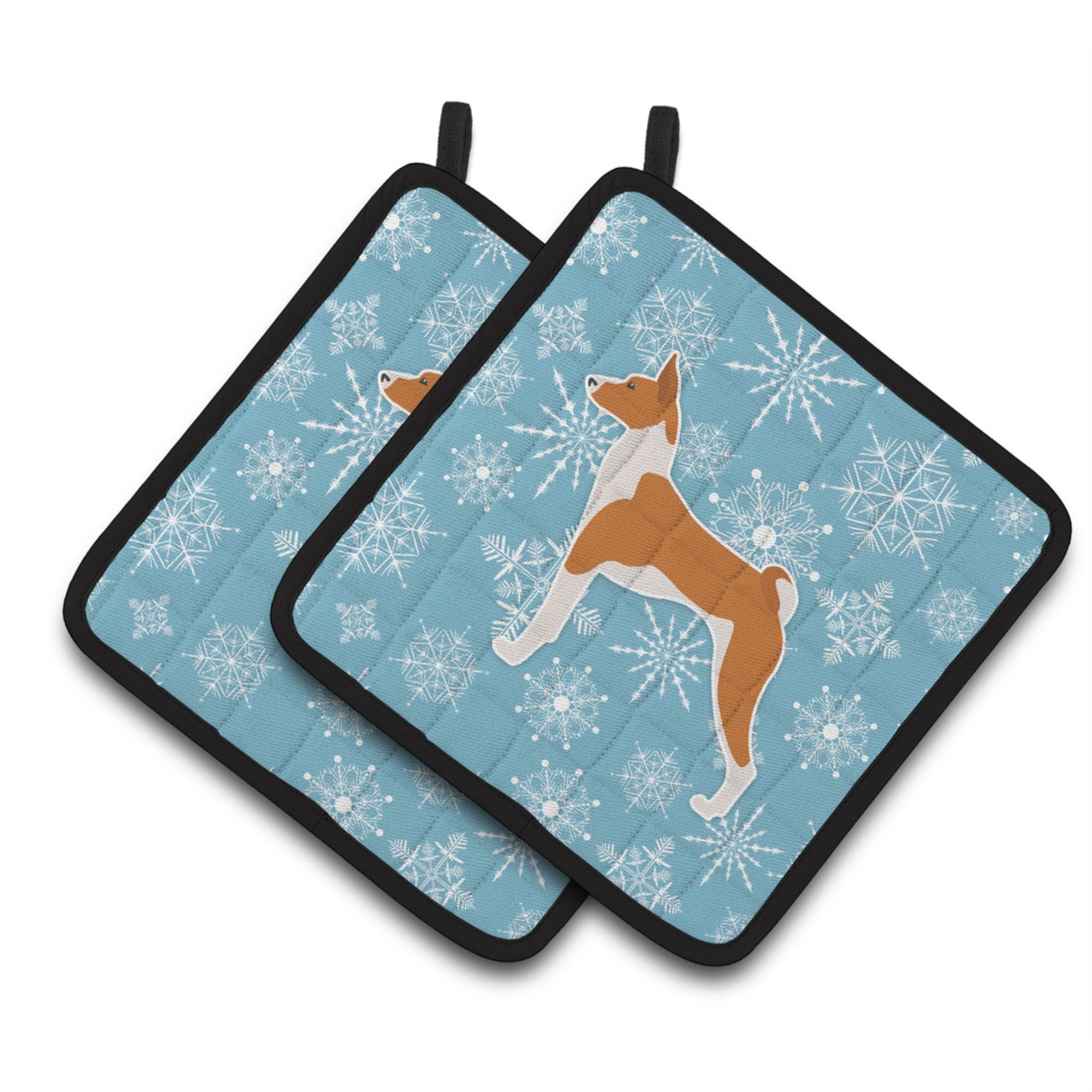 'Caroline'S Treasures Winter Snowflake Basenji Pair Of Pot Holders Bb3574Pthd, 7.5Hx7.5W, Multicolor''