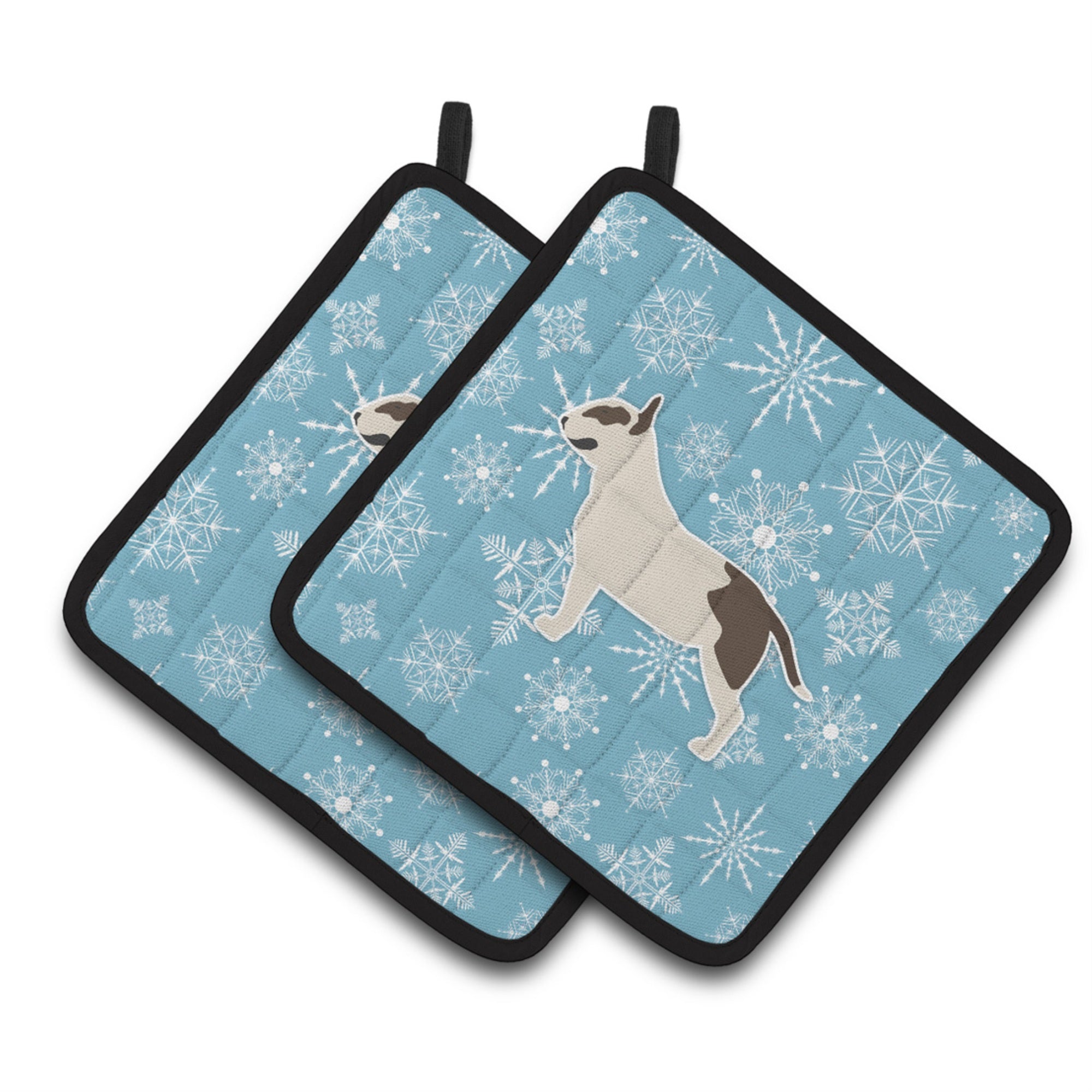 'Caroline'S Treasures Winter Snowflake Bull Terrier Pair Of Pot Holders Bb3578Pthd, 7.5Hx7.5W, Multicolor''