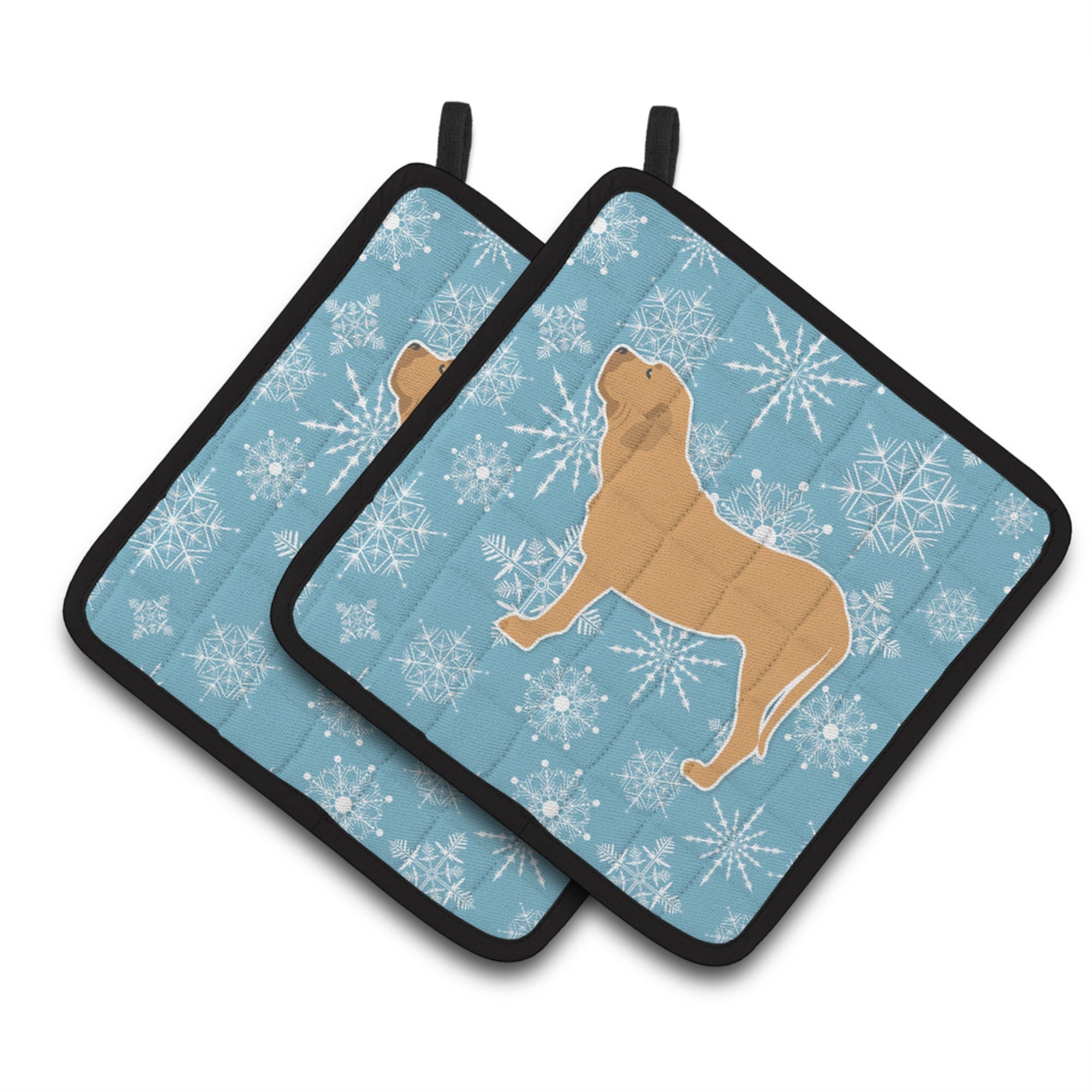 'Caroline'S Treasures Winter Snowflake Fila Brasileiro Pair Of Pot Holders Bb3579Pthd, 7.5Hx7.5W, Multicolor''