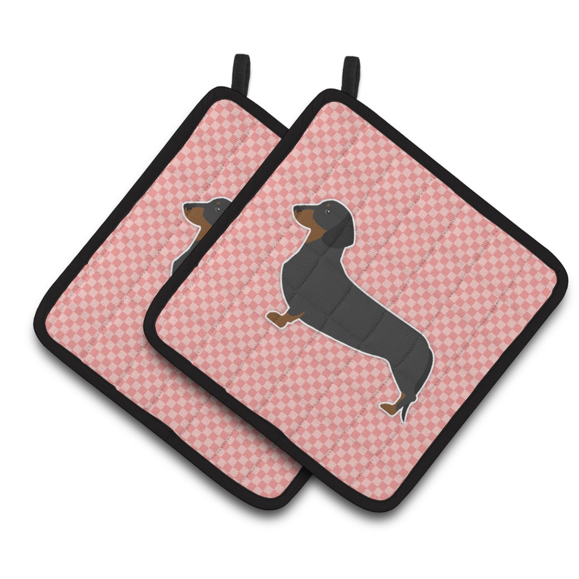 'Caroline'S Treasures Dachshund Checkerboard Pink Pair Of Pot Holders Bb3582Pthd, 7.5Hx7.5W, Multicolor''