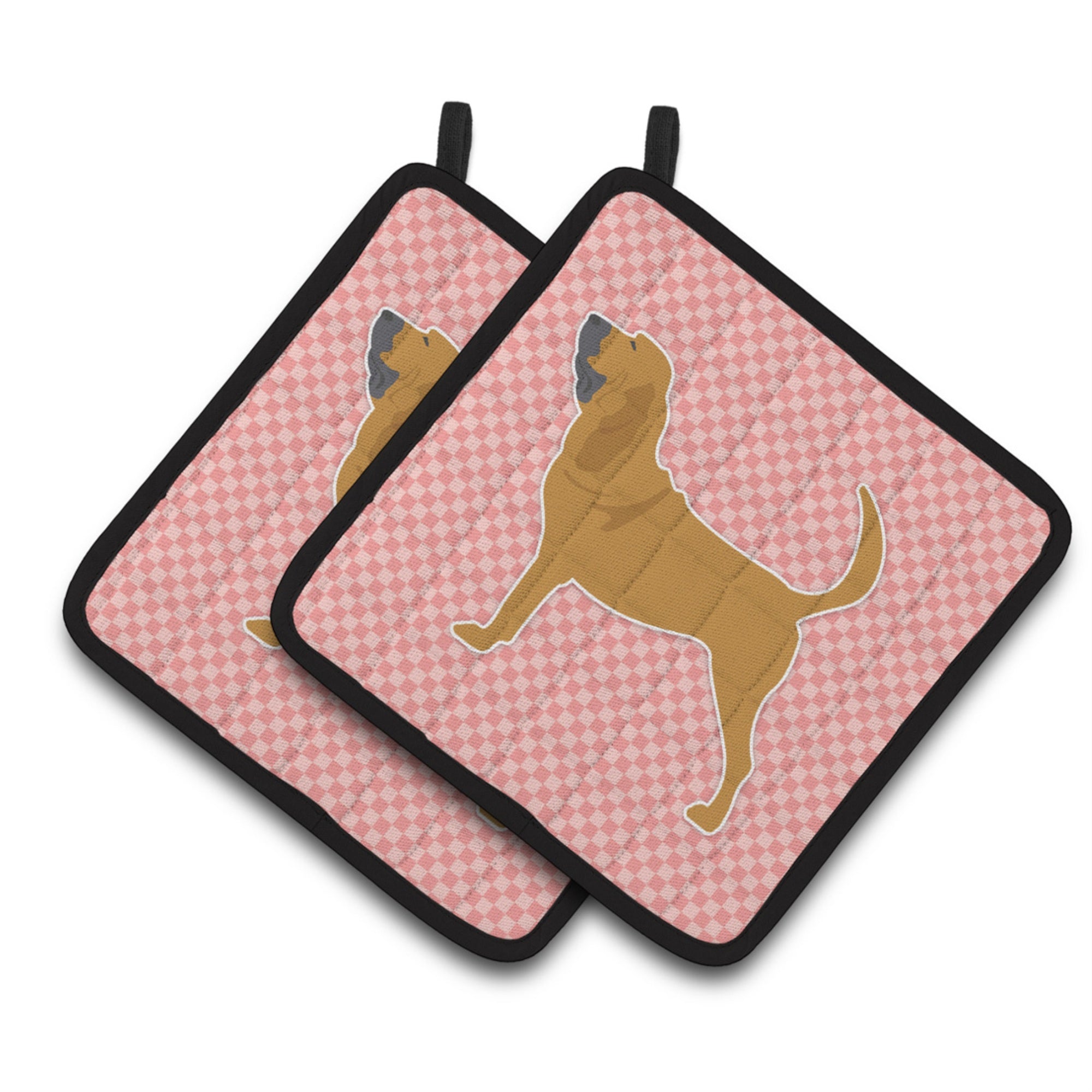 'Caroline'S Treasures Bloodhound Checkerboard Pink Pair Of Pot Holders Bb3584Pthd, 7.5Hx7.5W, Multicolor''