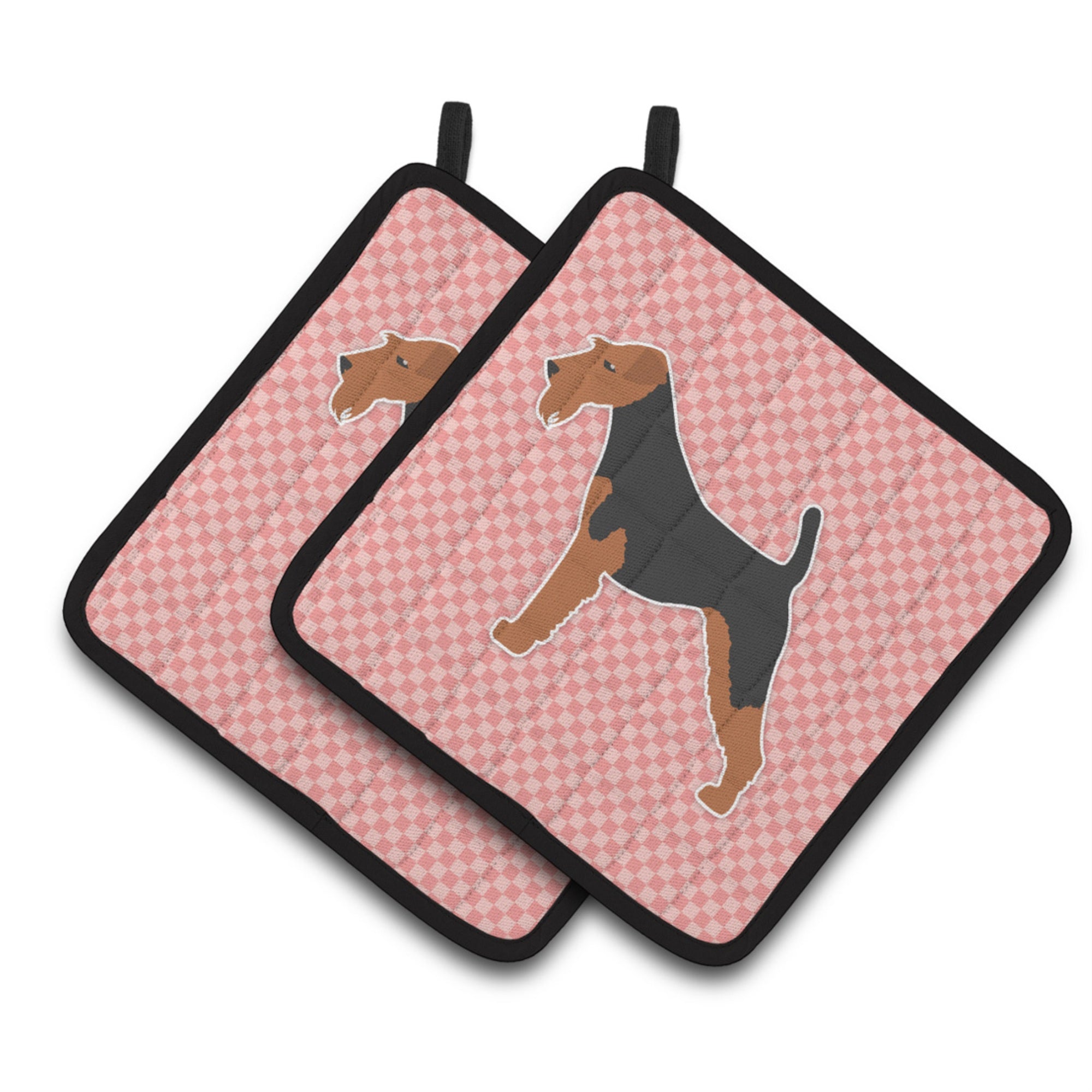 'Caroline'S Treasures Welsh Terrier Checkerboard Pink Pair Of Pot Holders Bb3585Pthd, 7.5Hx7.5W, Multicolor''