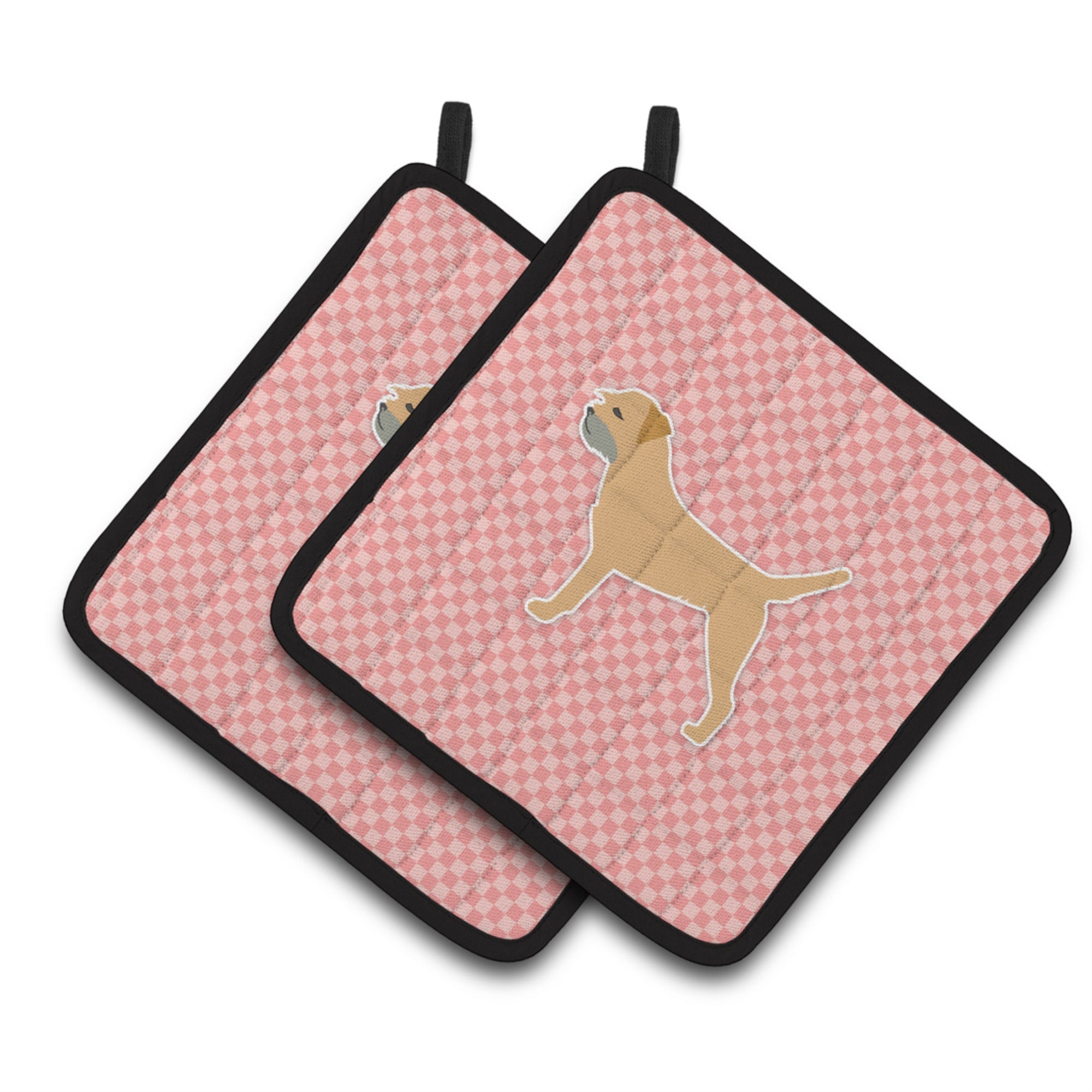 'Caroline'S Treasures Border Terrier Checkerboard Pink Pair Of Pot Holders Bb3589Pthd, 7.5Hx7.5W, Multicolor''