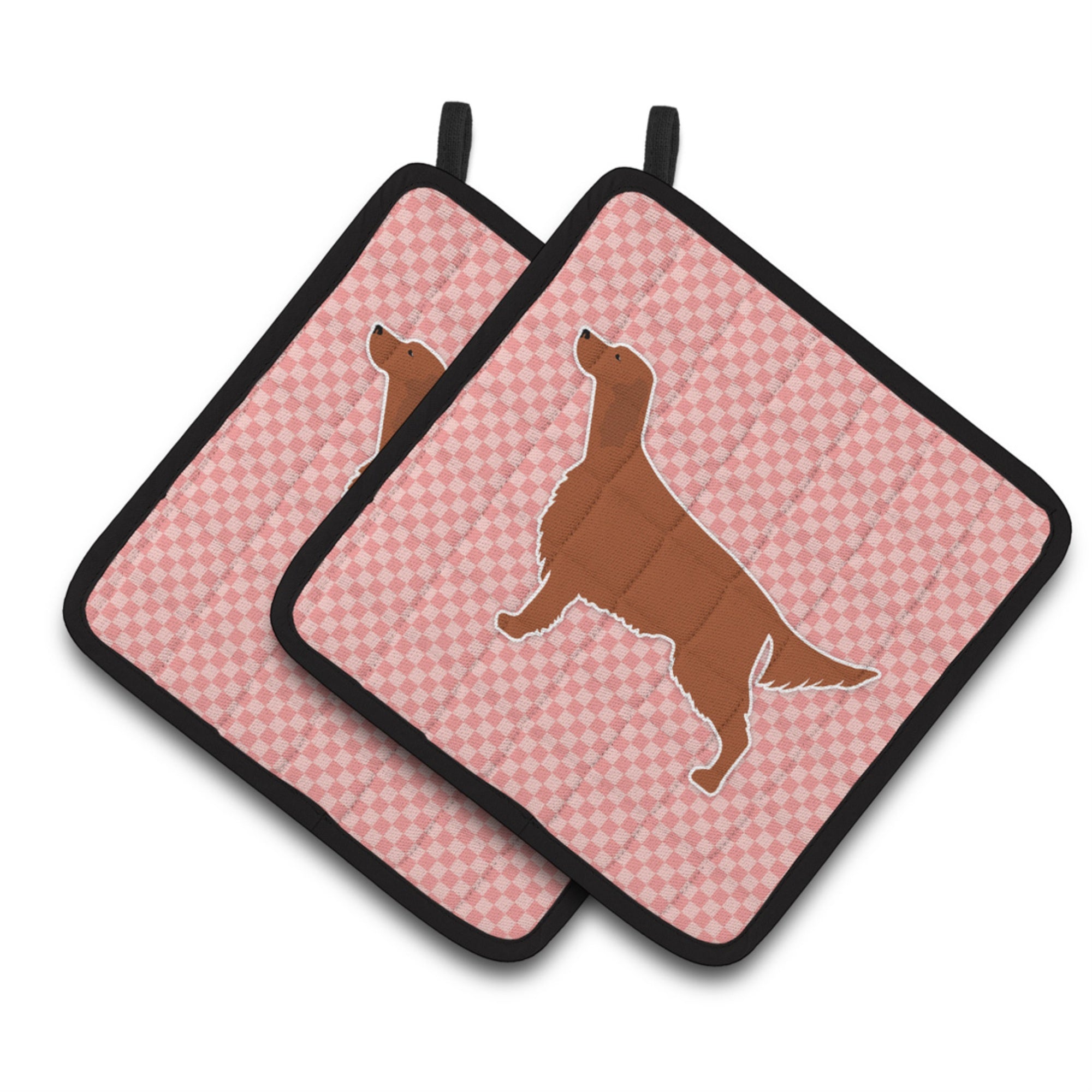 'Caroline'S Treasures Irish Setter Checkerboard Pink Pair Of Pot Holders Bb3593Pthd, 7.5Hx7.5W, Multicolor''