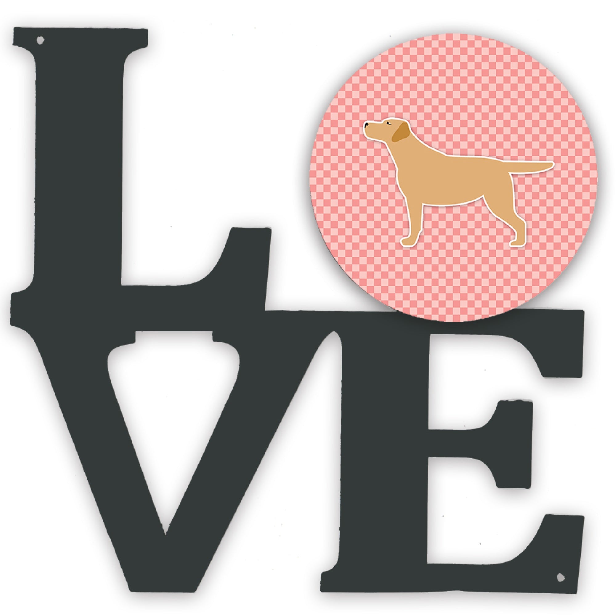 'Caroline'S Treasures Yellow Labrador Retriever Checkerboard Pink Metal Artwork Love Wall-Decor, Multicolor''