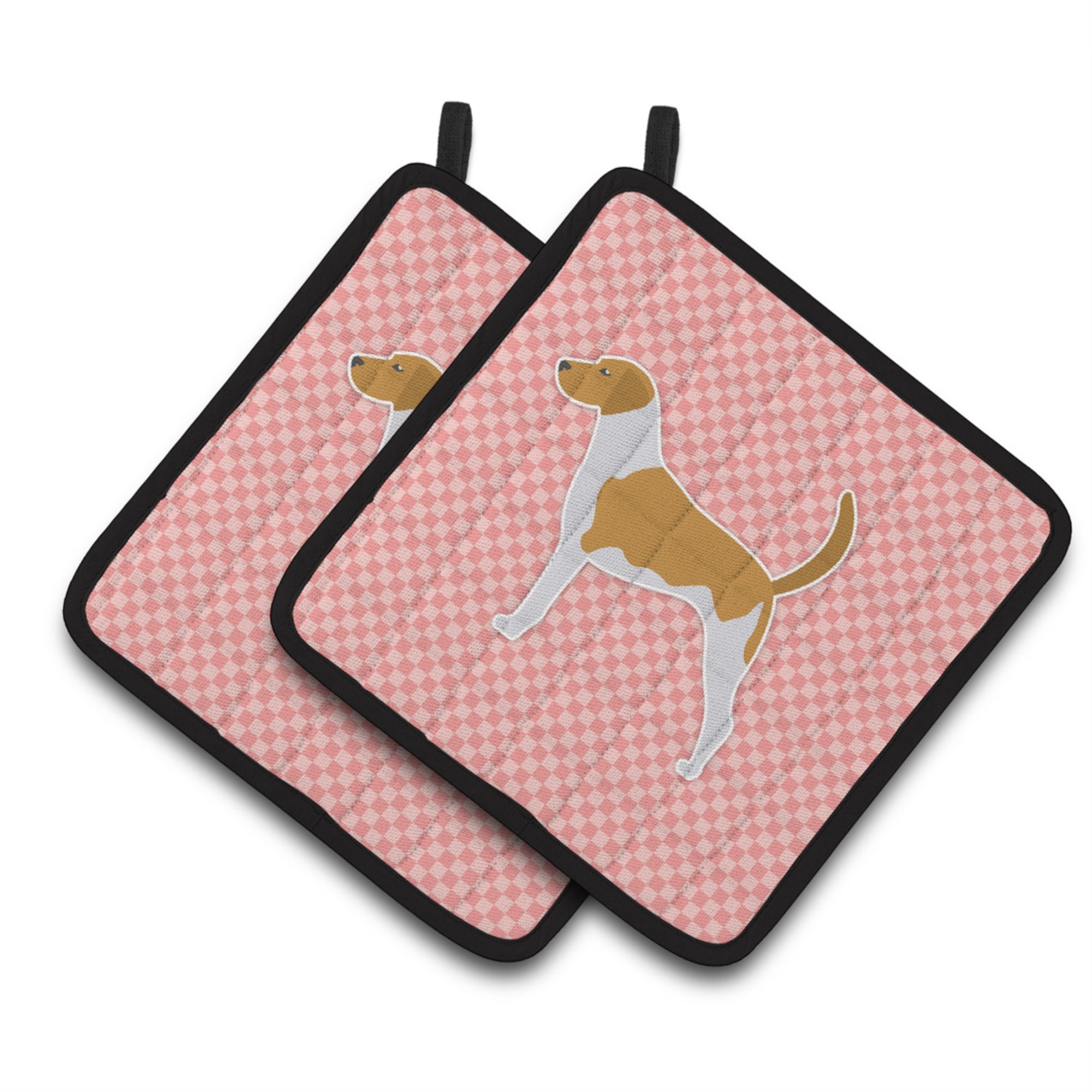 'Caroline'S Treasures American Foxhound Checkerboard Pink Pair Of Pot Holders Bb3598Pthd, 7.5Hx7.5W, Multicolor''