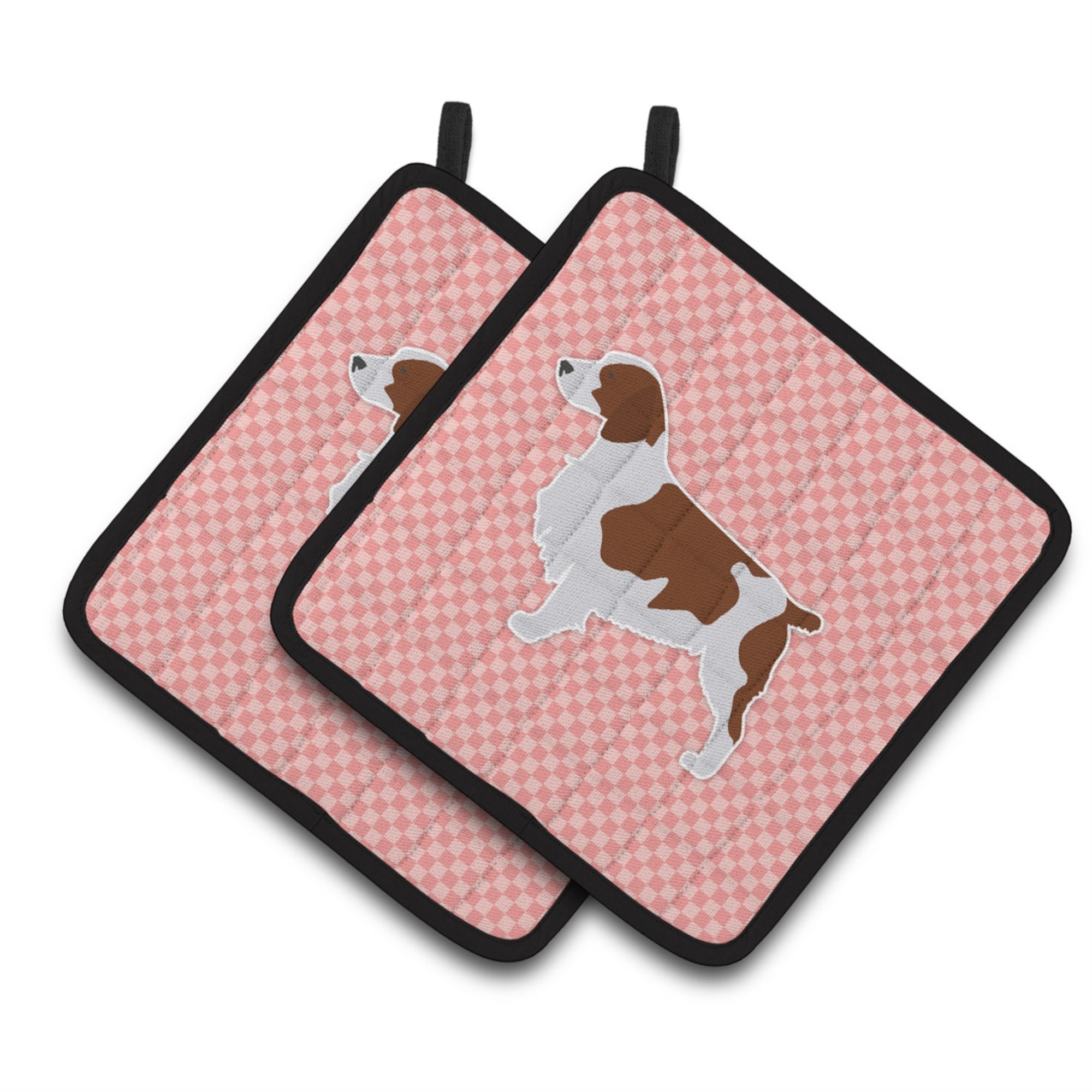 'Caroline'S Treasures Welsh Springer Spaniel Checkerboard Pink Pair Of Pot Holders Bb3600Pthd, 7.5Hx7.5W, Multicolor''