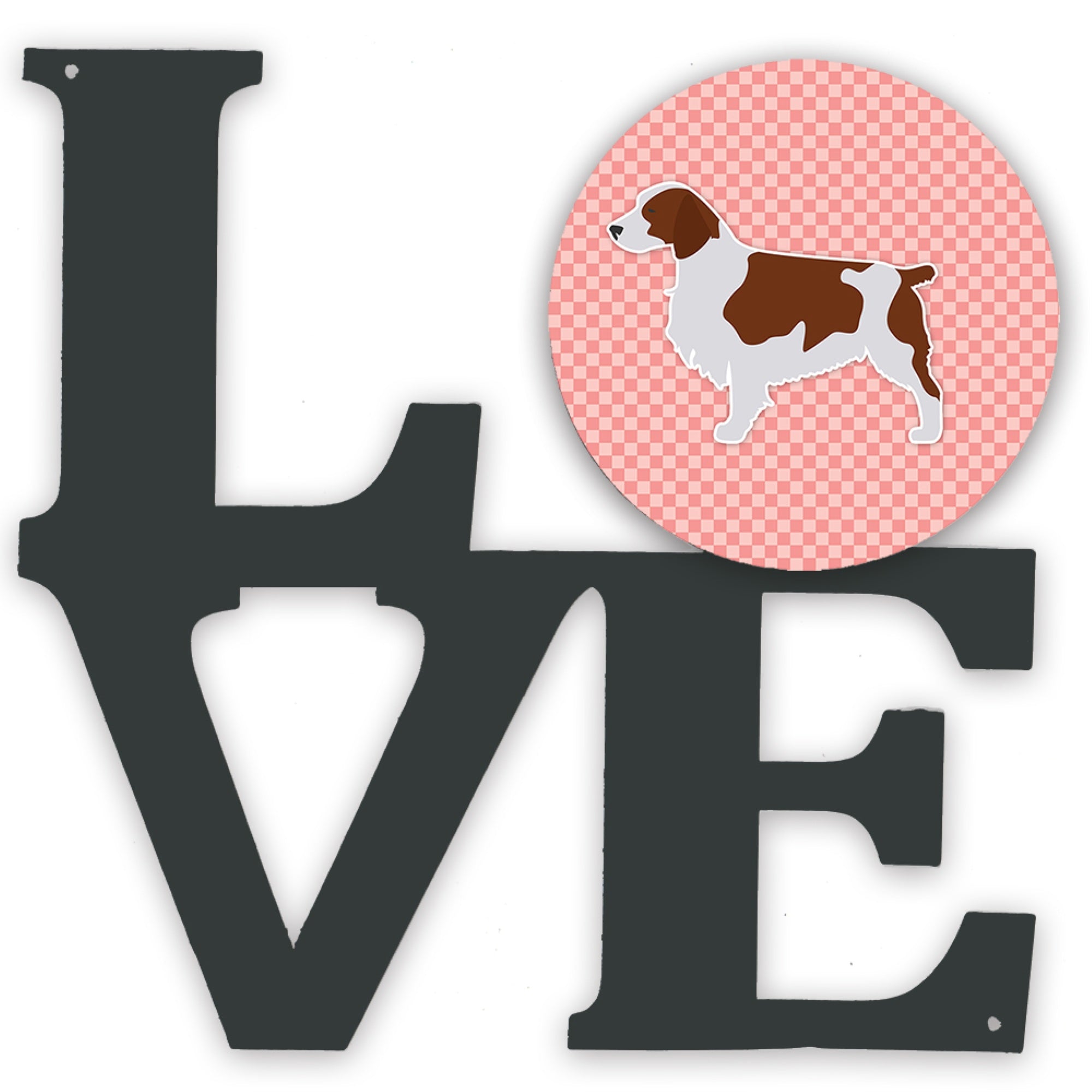 'Caroline'S Treasures Welsh Springer Spaniel Checkerboard Pink Metal Artwork Love Wall-Decor, Multicolor''