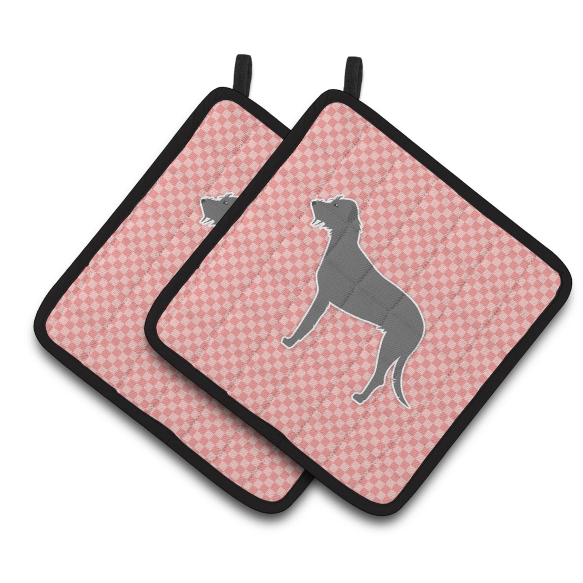 'Caroline'S Treasures Irish Wolfhound Checkerboard Pink Pair Of Pot Holders Bb3603Pthd, 7.5Hx7.5W, Multicolor''