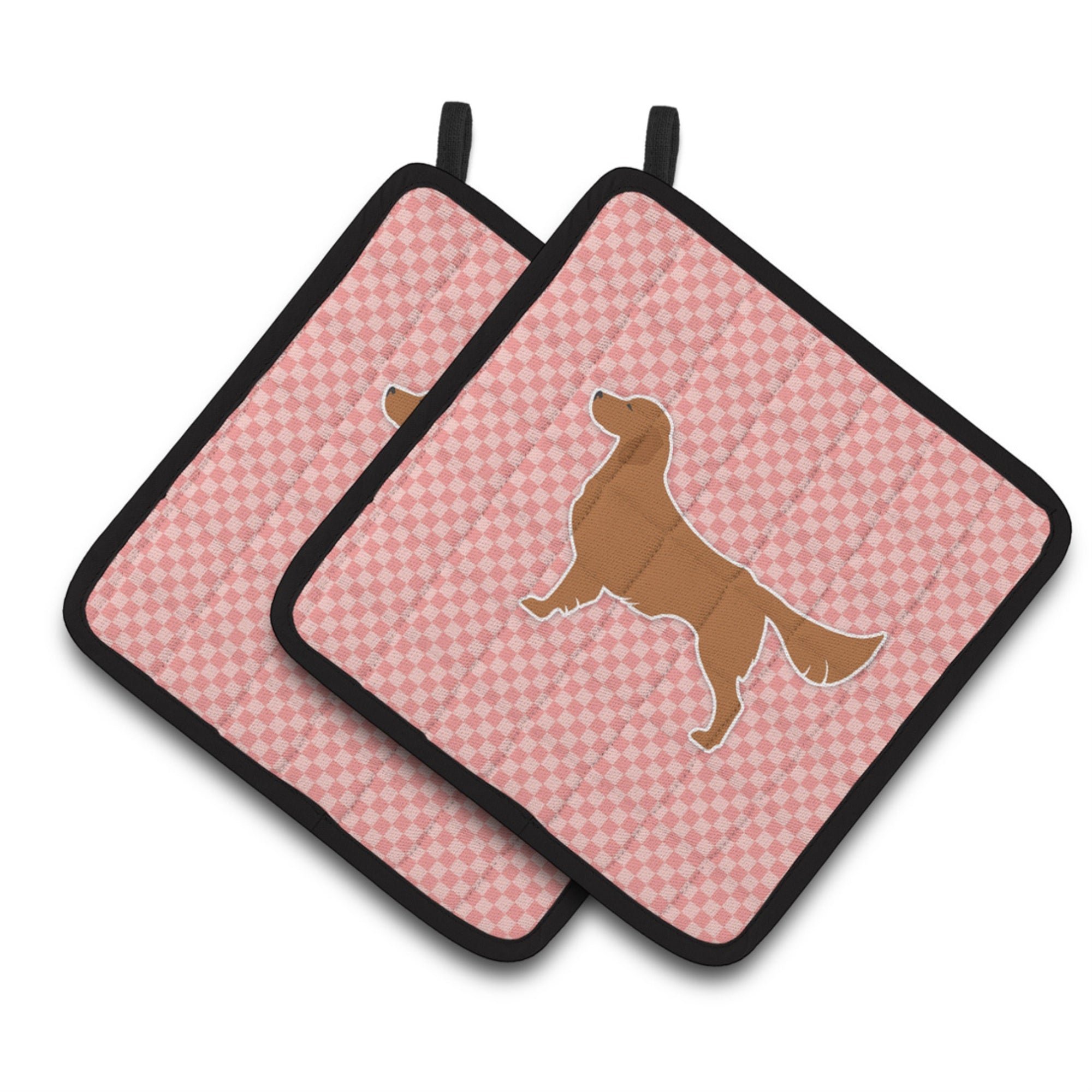 'Caroline'S Treasures Golden Retriever Checkerboard Pink Pair Of Pot Holders Bb3604Pthd, 7.5Hx7.5W, Multicolor''