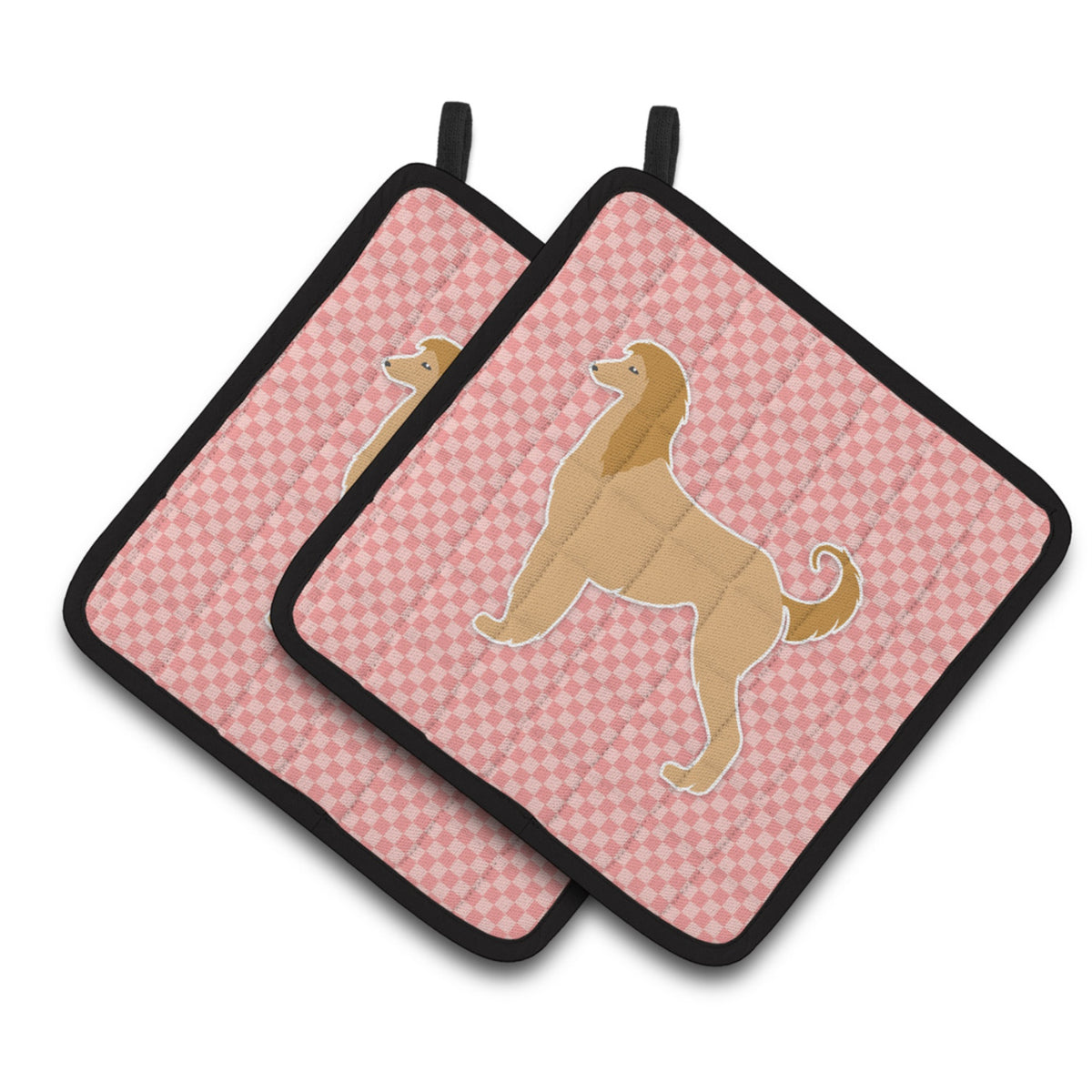 'Caroline'S Treasures Afghan Hound Checkerboard Pink Pair Of Pot Holders Bb3606Pthd, 7.5Hx7.5W, Multicolor''