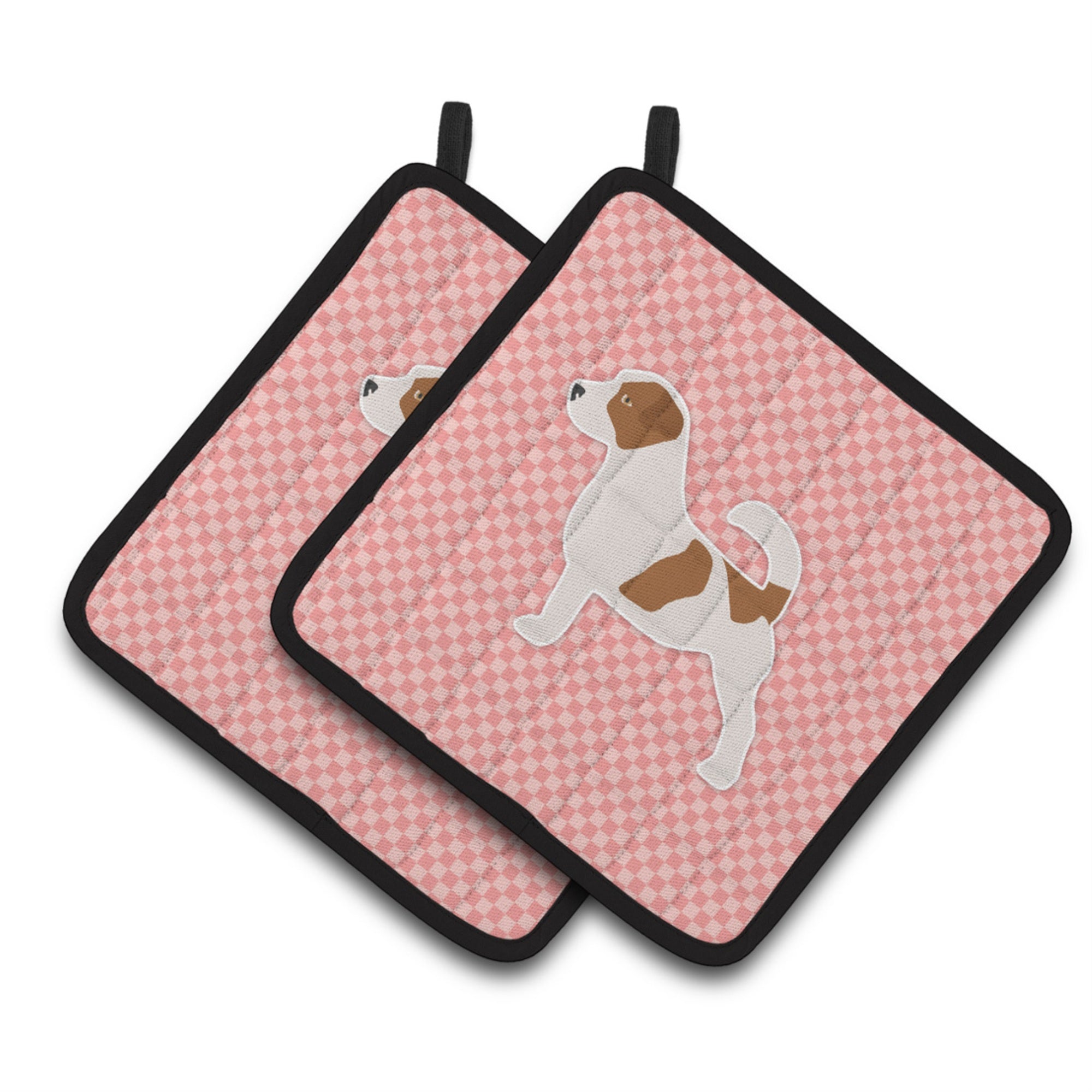'Caroline'S Treasures Jack Russell Terrier Checkerboard Pink Pair Of Pot Holders Bb3607Pthd, 7.5Hx7.5W, Multicolor''