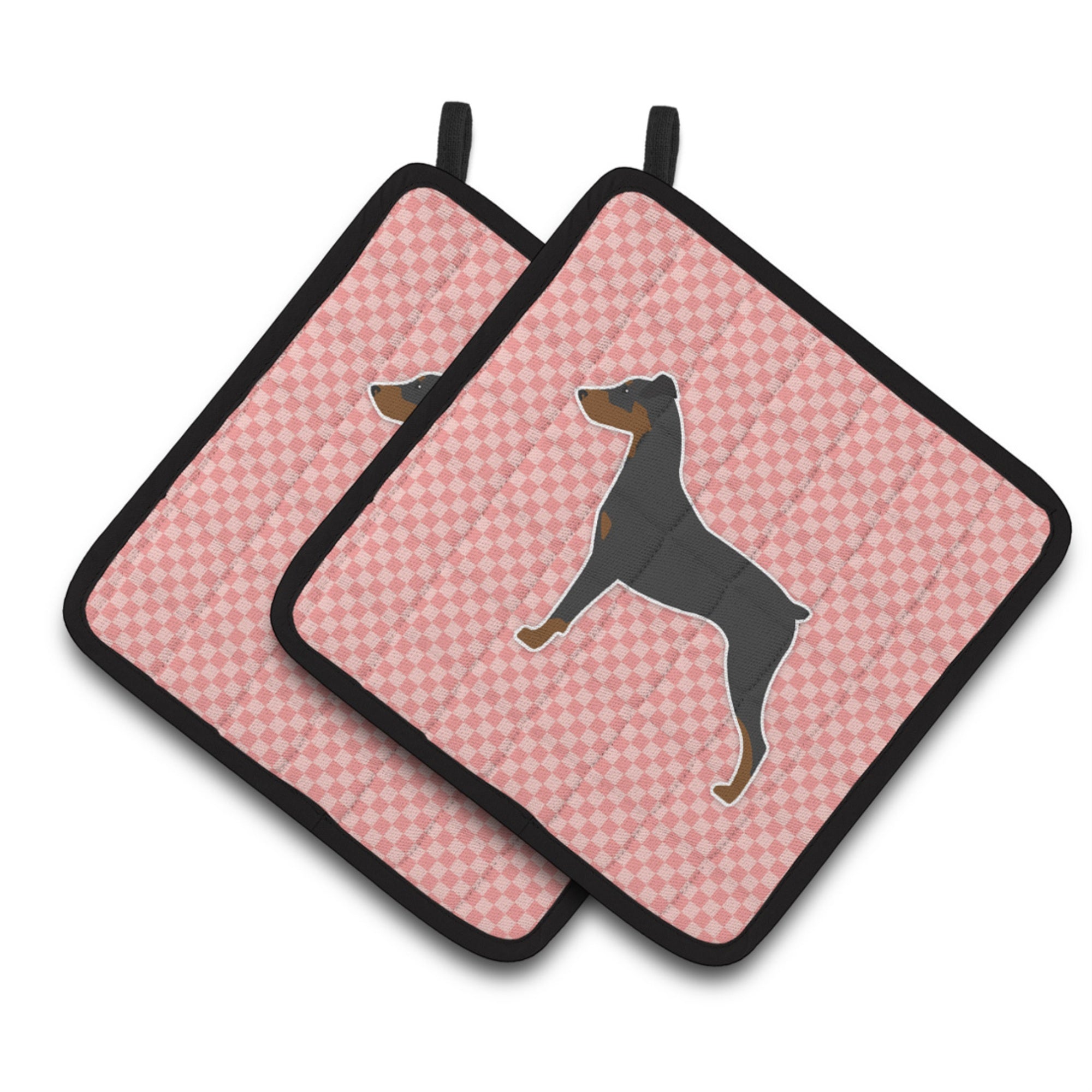 'Caroline'S Treasures German Pinscher Checkerboard Pink Pair Of Pot Holders Bb3613Pthd, 7.5Hx7.5W, Multicolor''