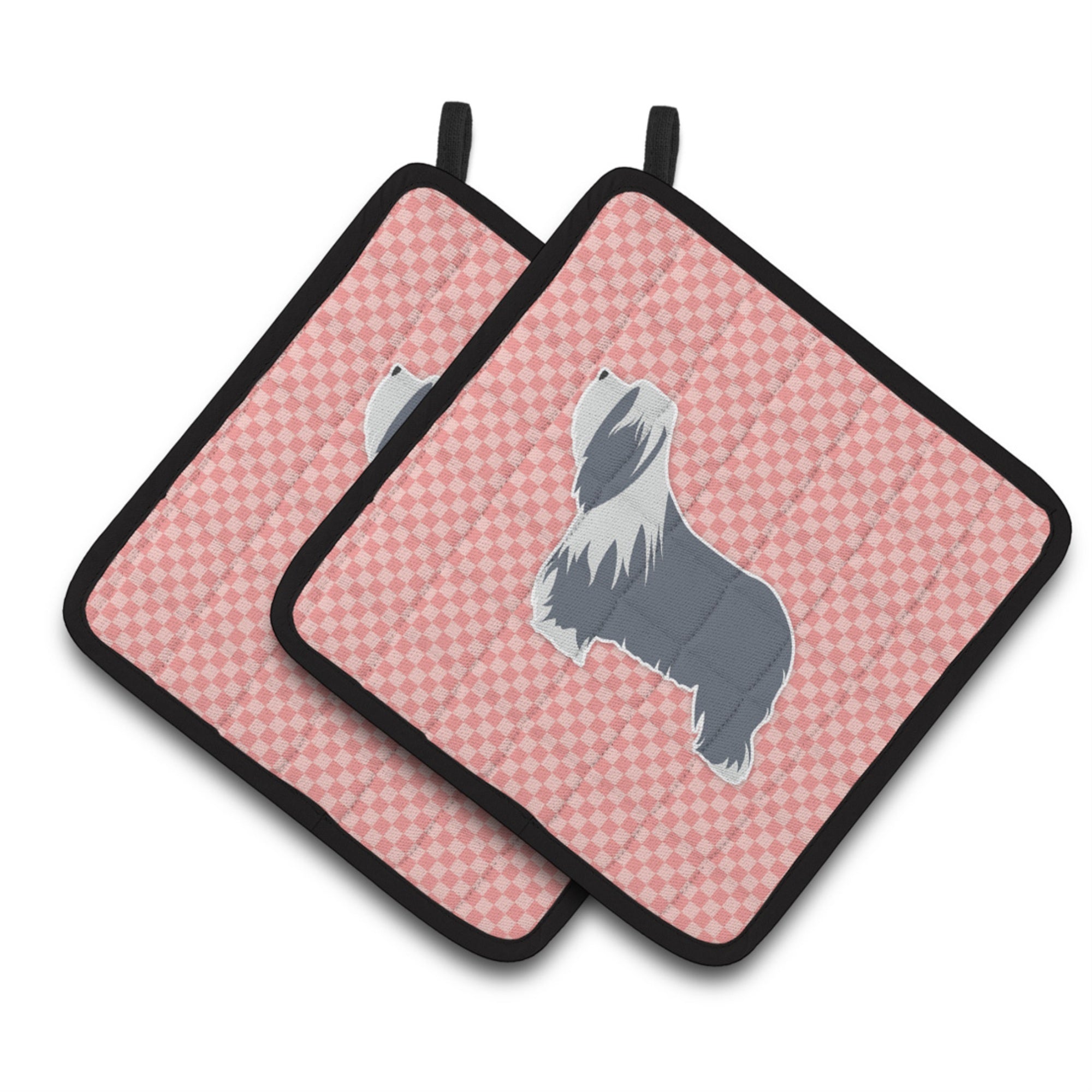 'Caroline'S Treasures Bearded Collie Checkerboard Pink Pair Of Pot Holders Bb3617Pthd, 7.5Hx7.5W, Multicolor''