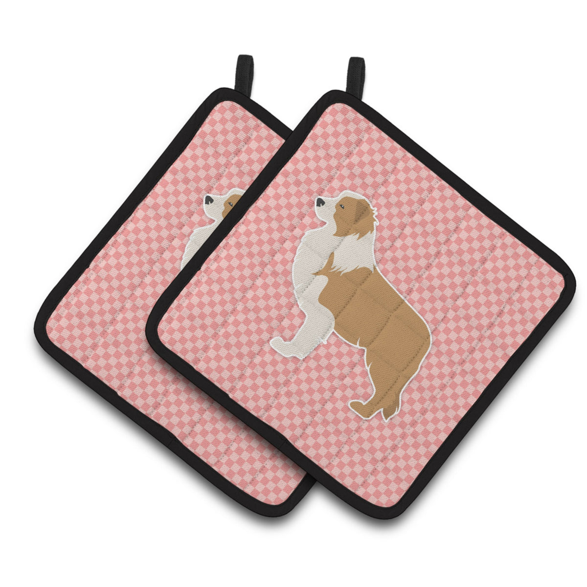 'Caroline'S Treasures Red Border Collie Checkerboard Pink Pair Of Pot Holders Bb3622Pthd, 7.5Hx7.5W, Multicolor''