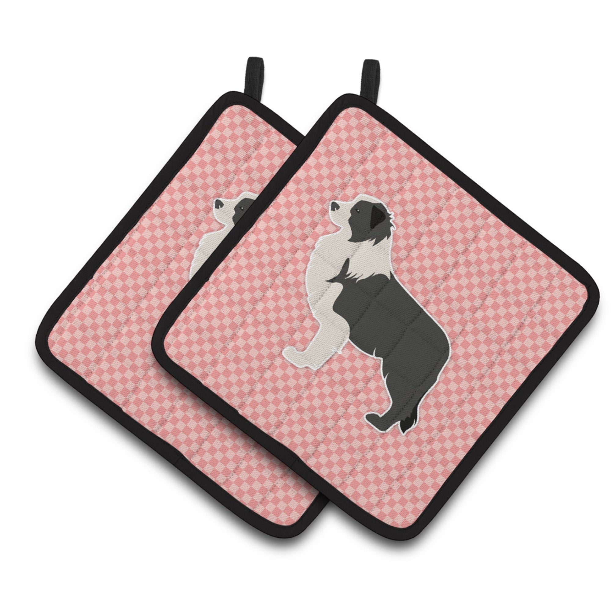 'Caroline'S Treasures Black Border Collie Checkerboard Pink Pair Of Pot Holders Bb3623Pthd, 7.5Hx7.5W, Multicolor''