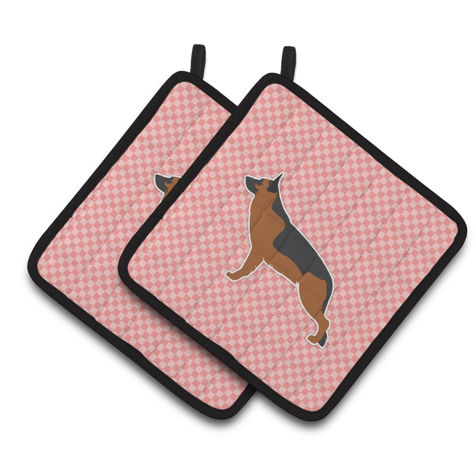 'Caroline'S Treasures German Shepherd Checkerboard Pink Pair Of Pot Holders Bb3624Pthd, 7.5Hx7.5W, Multicolor''