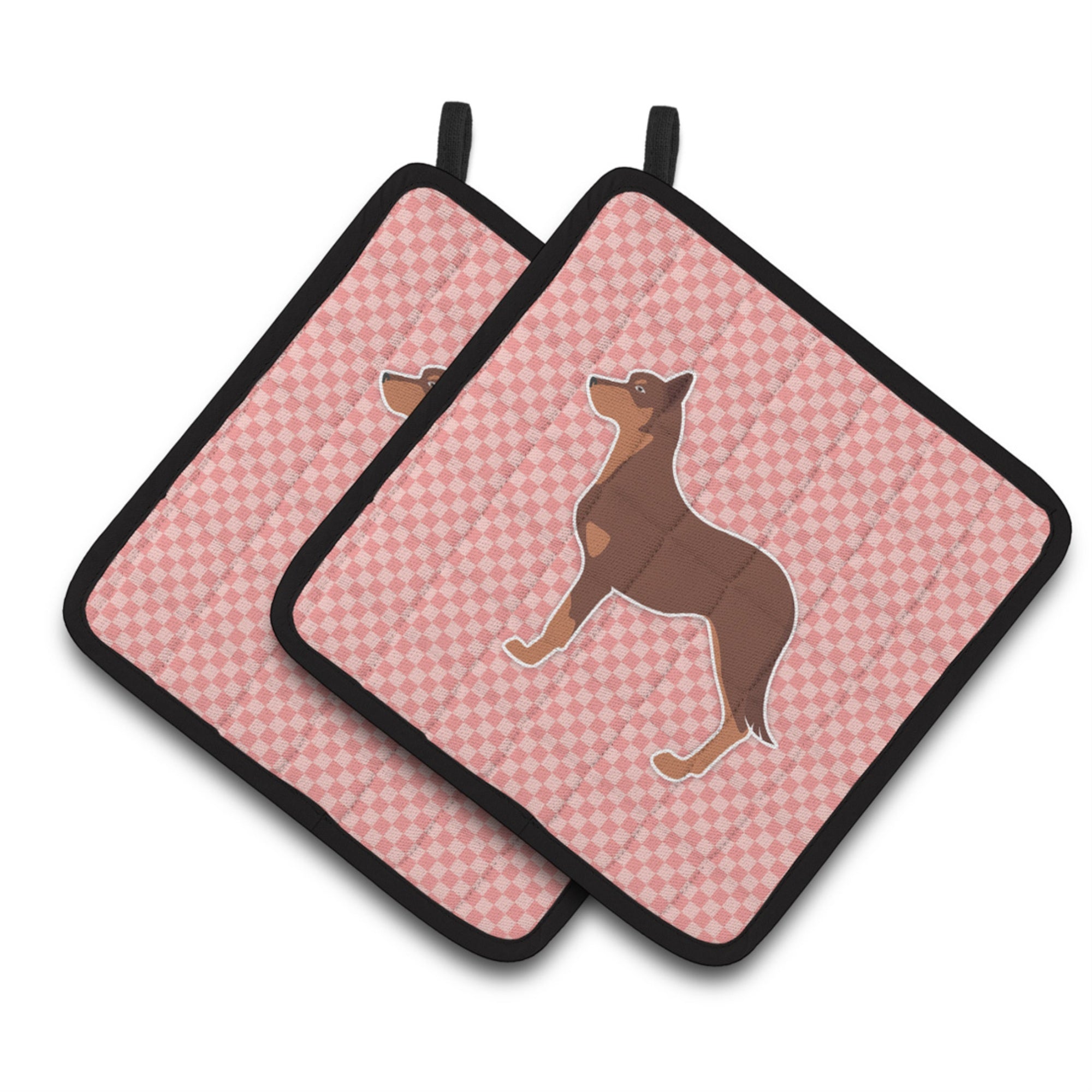 'Caroline'S Treasures Australian Kelpie Dog Checkerboard Pink Pair Of Pot Holders Bb3629Pthd, 7.5Hx7.5W, Multicolor''