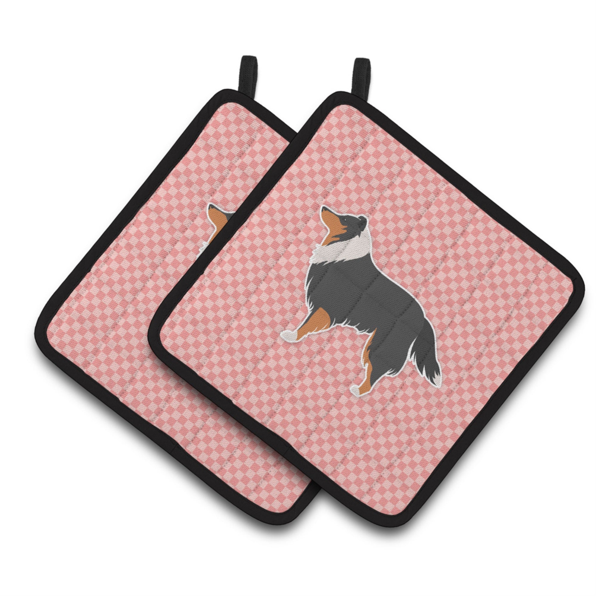 'Caroline'S Treasures Sheltie/Shetland Sheepdog Checkerboard Pink Pair Of Pot Holders Bb3630Pthd, 7.5Hx7.5W, Multicolor''