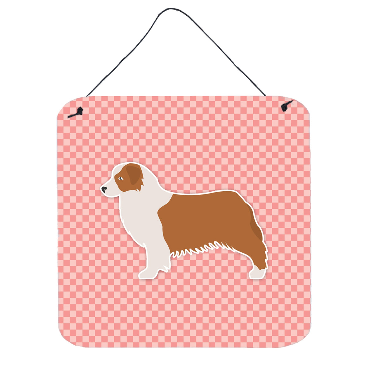 'Caroline'S Treasures Australian Shepherd Dog Checkerboard Pink Wall Or Door Hanging Prints Bb3633Ds66, 6'''' X 6'''', Multicol